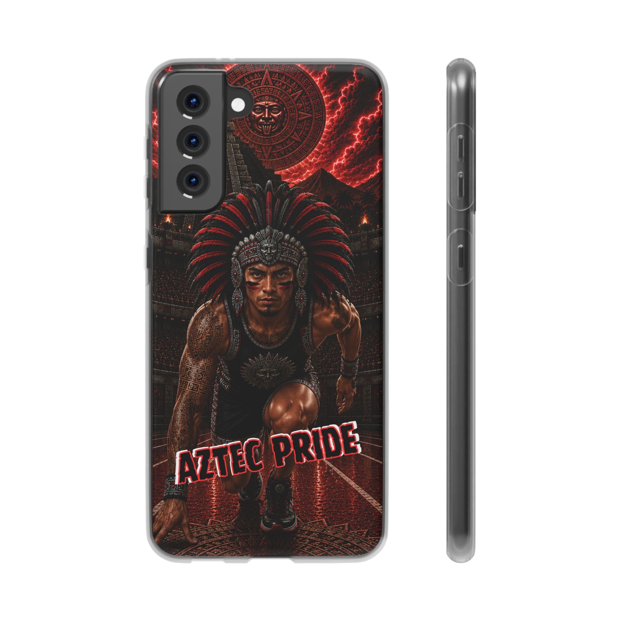 Aztec Track & Field Male Warrior – Flexi Phone Case (iPhone & Samsung • Clear TPU • Made & Shipped in the USA • 🚚 FREE USA Shipping • Personalized Option)