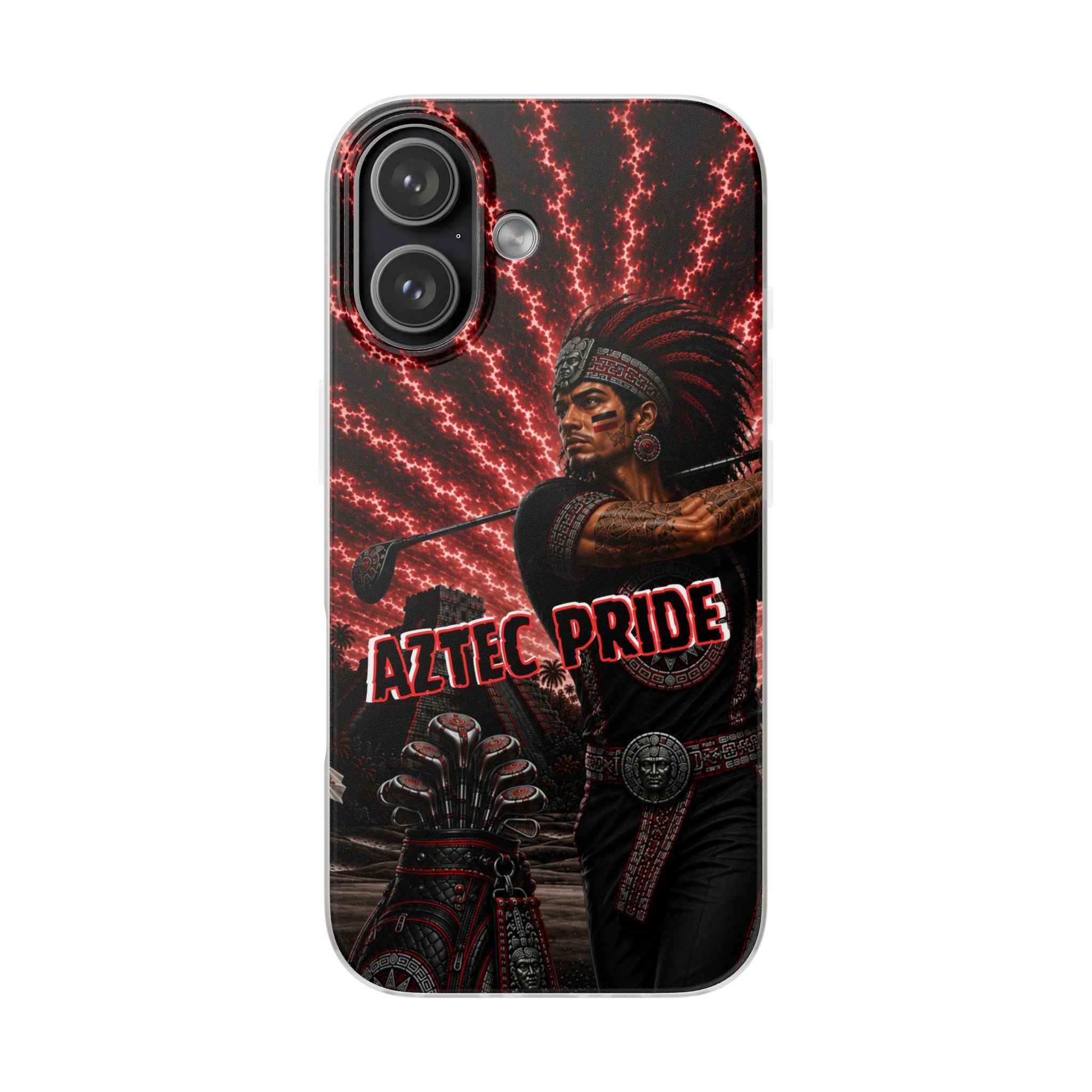 Aztec Golf Male Warrior – Flexi Phone Case (iPhone & Samsung • Clear TPU • Made & Shipped in the USA • 🚚 FREE USA Shipping • Personalized Option)