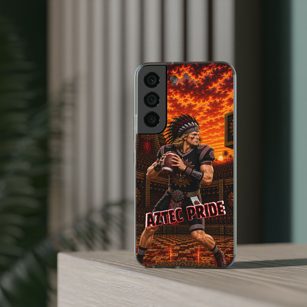 Aztec Football Warrior – Flexi Phone Case (iPhone & Samsung • Clear TPU • Made & Shipped in the USA • 🚚 FREE USA Shipping • Personalized Option)