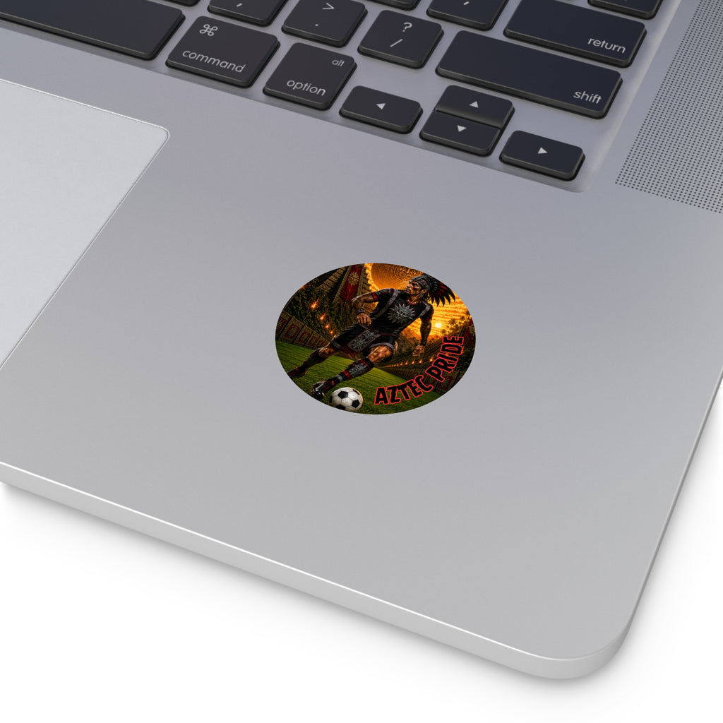 Aztec Soccer Male Warrior Round Vinyl Sticker 2”–6” | Made & Shipped in the USA • 🚚 FREE USA Shipping • Personalized Option