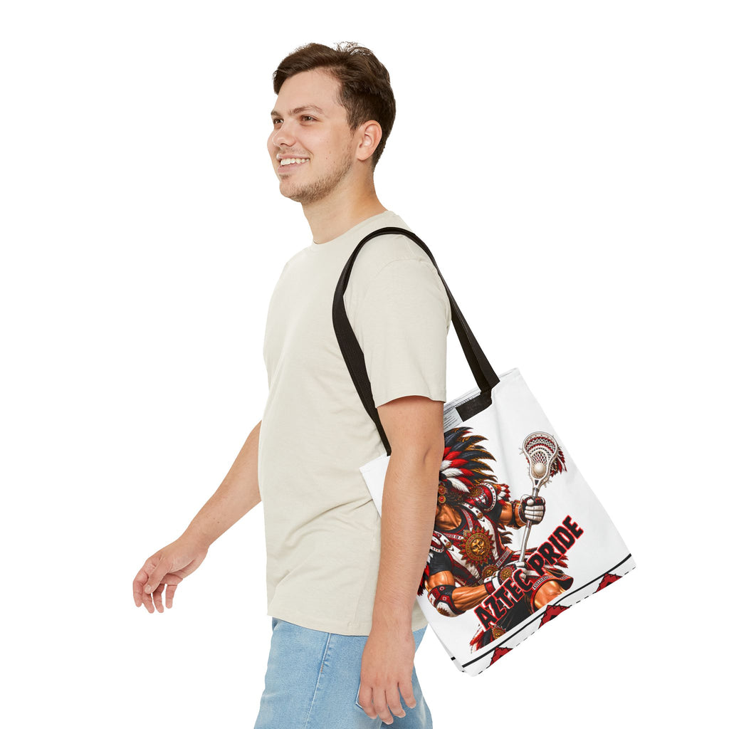 Aztec Lacrosse Male Warrior Tote Bag | Aztec-Inspired AI Art • Made & Shipped in the USA • 🚚 FREE USA Shipping • FREE Personalization