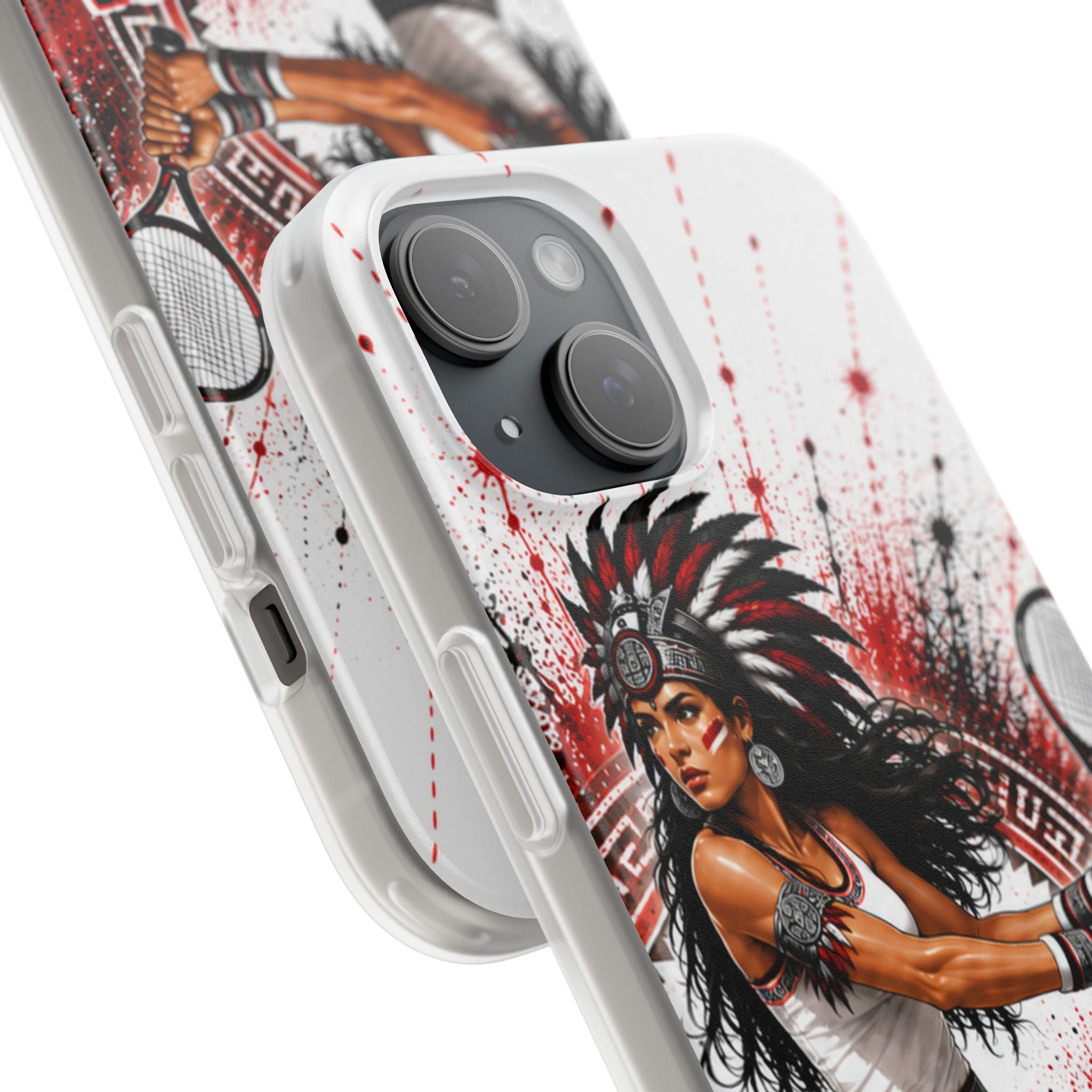 Aztec Tennis Female Warrior – Flexi Phone Case (iPhone & Samsung • Clear TPU • Made & Shipped in the USA • 🚚 FREE USA Shipping • Personalized Option)