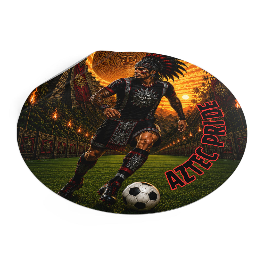 Aztec Soccer Male Warrior Round Vinyl Sticker 2”–6” | Made & Shipped in the USA • 🚚 FREE USA Shipping • Personalized Option