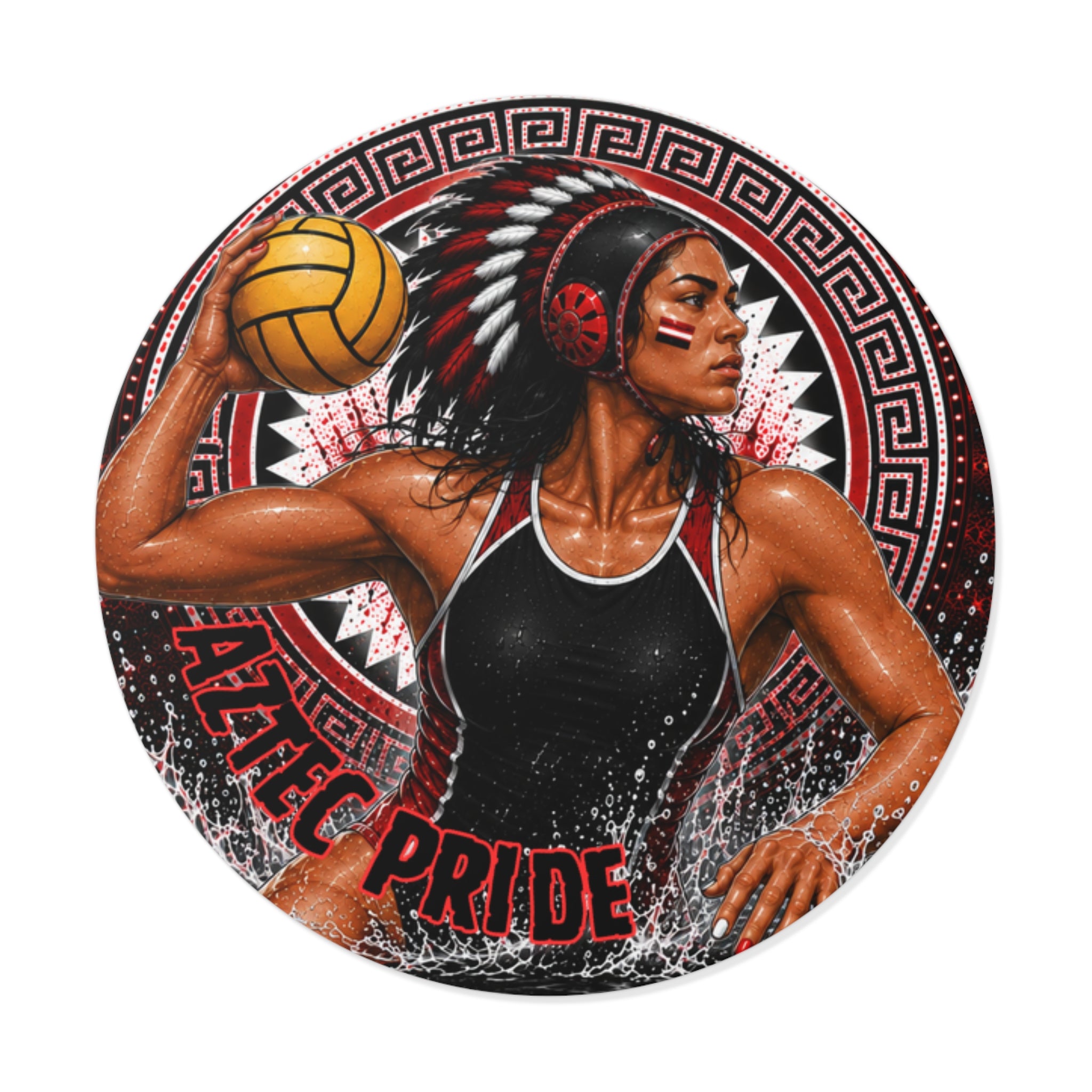 Aztec Water Polo Warrior Round Vinyl Sticker 2”–6” | Made & Shipped in the USA • 🚚 FREE USA Shipping • Personalized Option