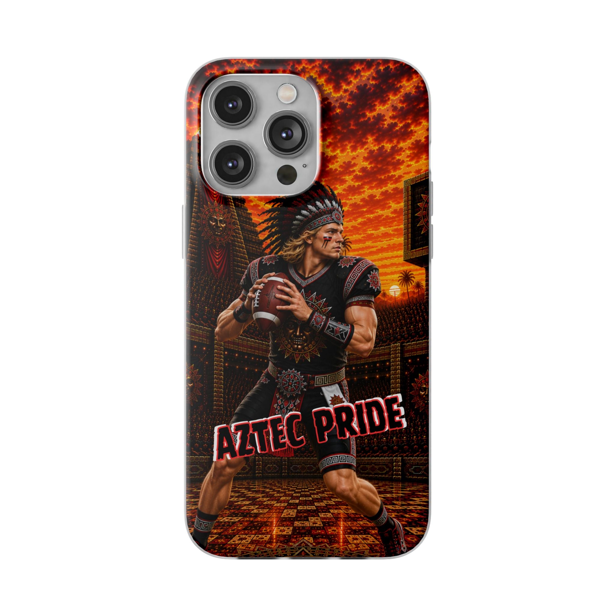 Aztec Football Warrior – Flexi Phone Case (iPhone & Samsung • Clear TPU • Made & Shipped in the USA • 🚚 FREE USA Shipping • Personalized Option)