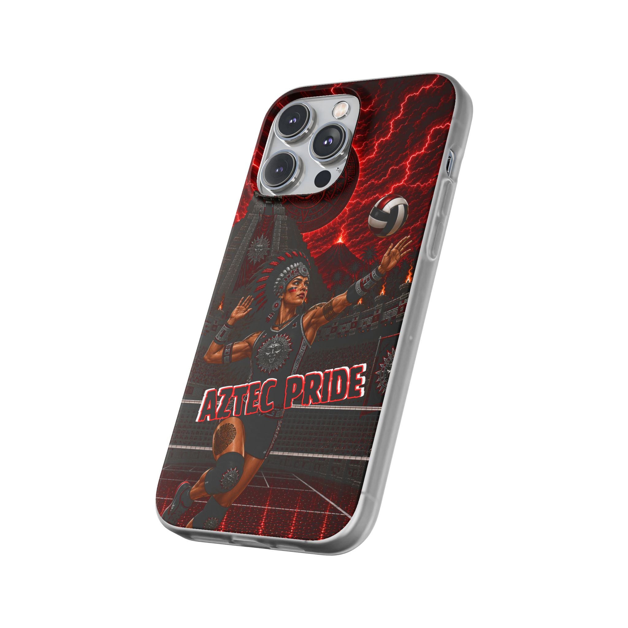 Aztec Volleyball Warrior – Flexi Phone Case (iPhone & Samsung • Clear TPU • Made & Shipped in the USA • 🚚 FREE USA Shipping • Personalized Option)