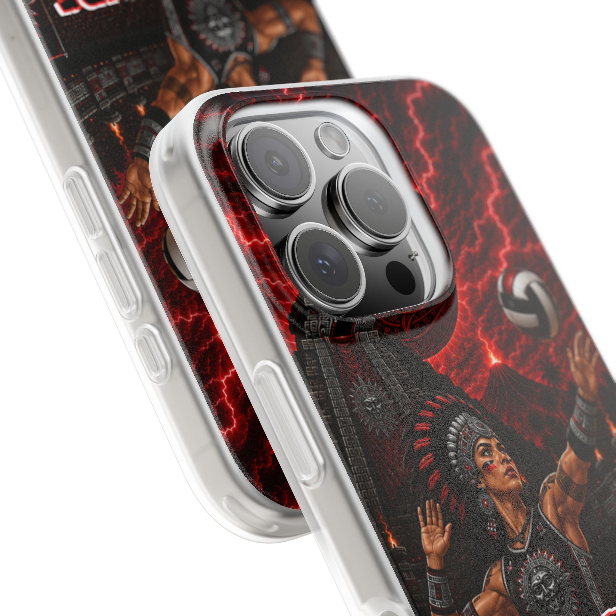 Aztec Volleyball Warrior – Flexi Phone Case (iPhone & Samsung • Clear TPU • Made & Shipped in the USA • 🚚 FREE USA Shipping • Personalized Option)