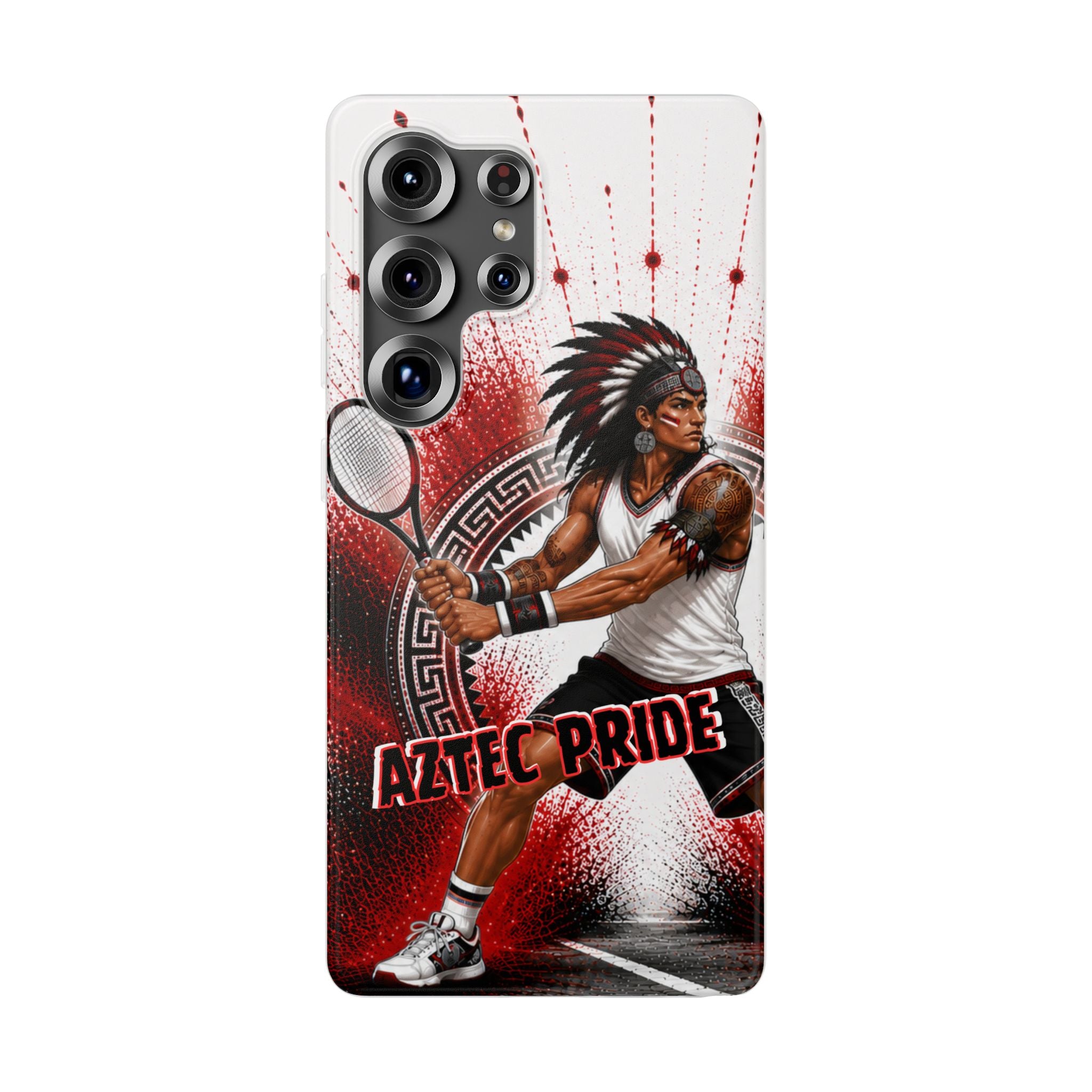 Aztec Tennis Male Warrior – Flexi Phone Case (iPhone & Samsung • Clear TPU • Made & Shipped in the USA • 🚚 FREE USA Shipping • Personalized Option)