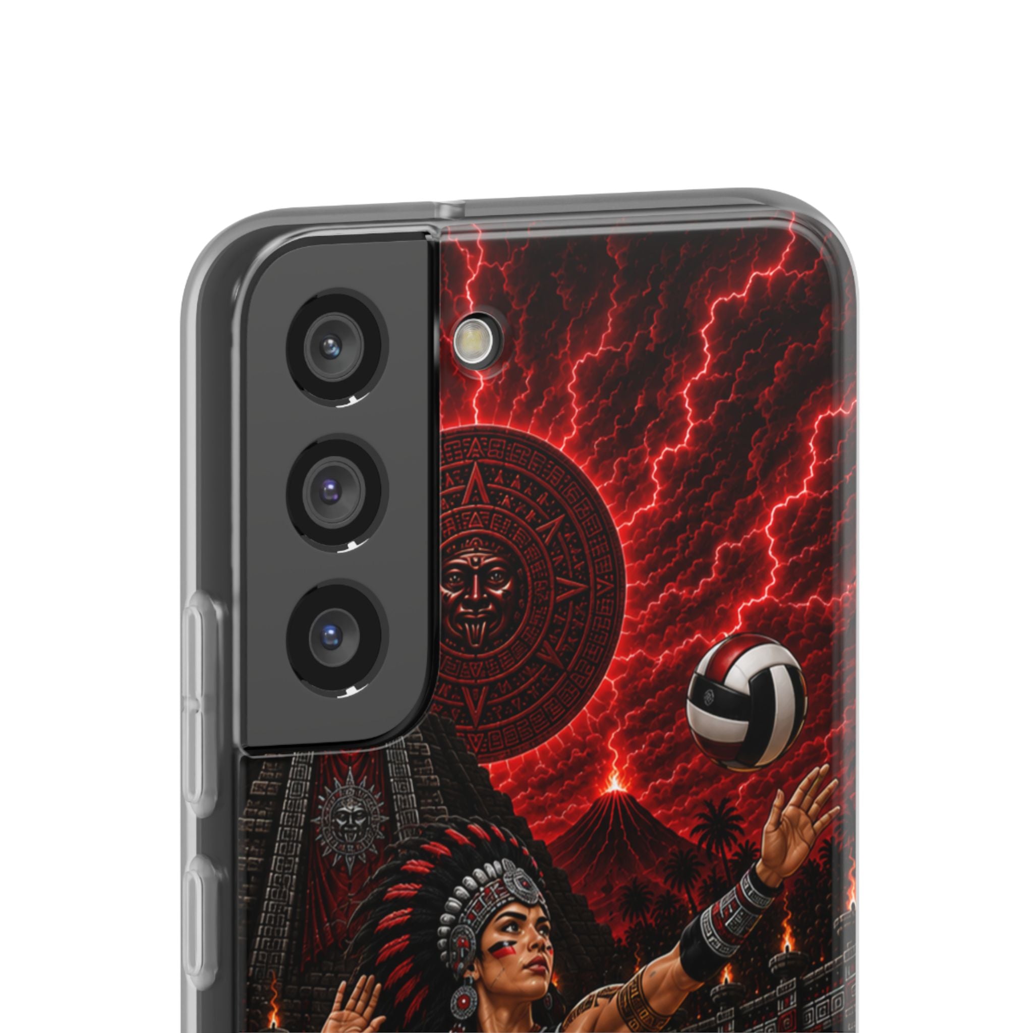 Aztec Volleyball Warrior – Flexi Phone Case (iPhone & Samsung • Clear TPU • Made & Shipped in the USA • 🚚 FREE USA Shipping • Personalized Option)