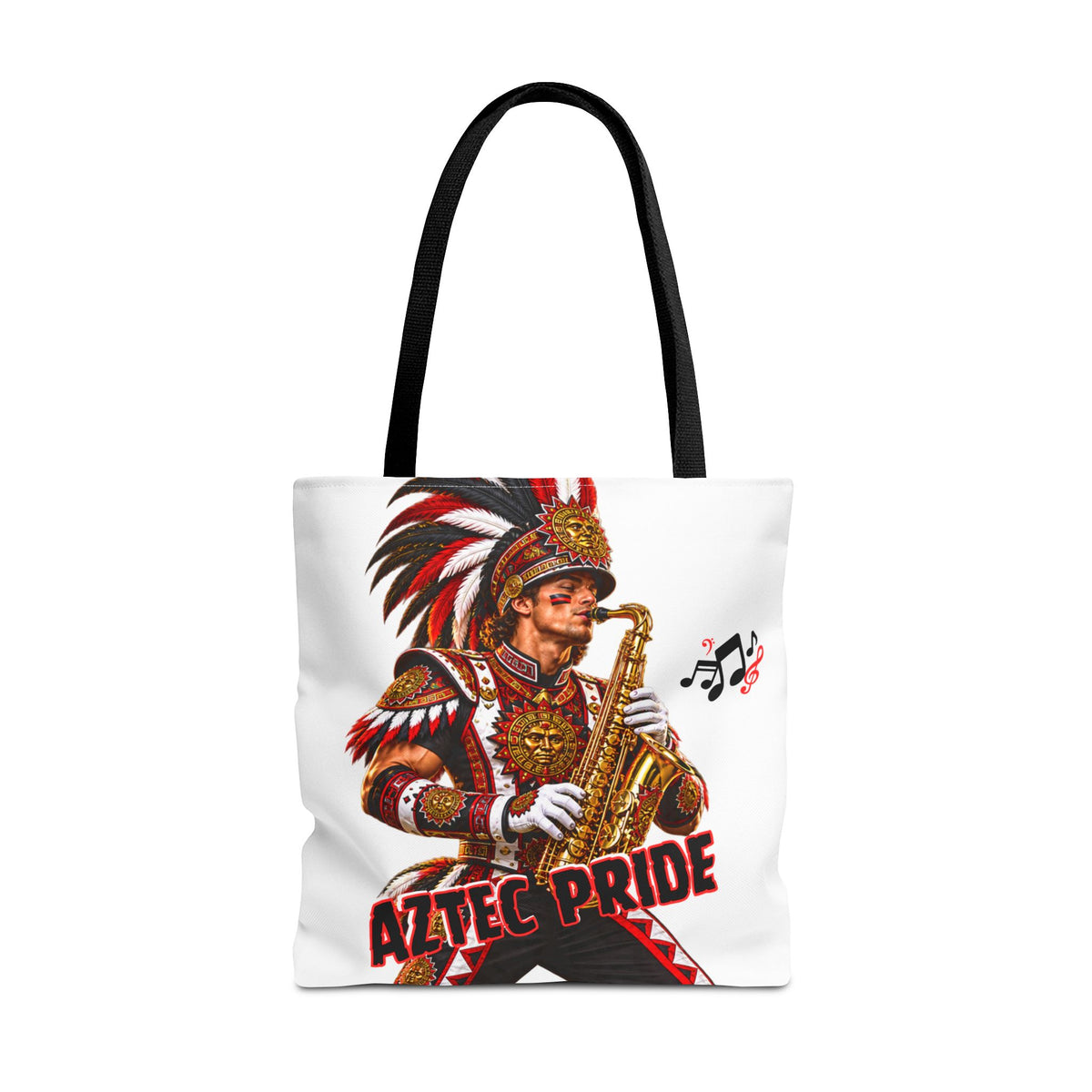 Aztec Saxophone Warrior Tote Bag | Aztec-Inspired AI Art • Made & Shipped in the USA • 🚚 FREE USA Shipping • FREE Personalization
