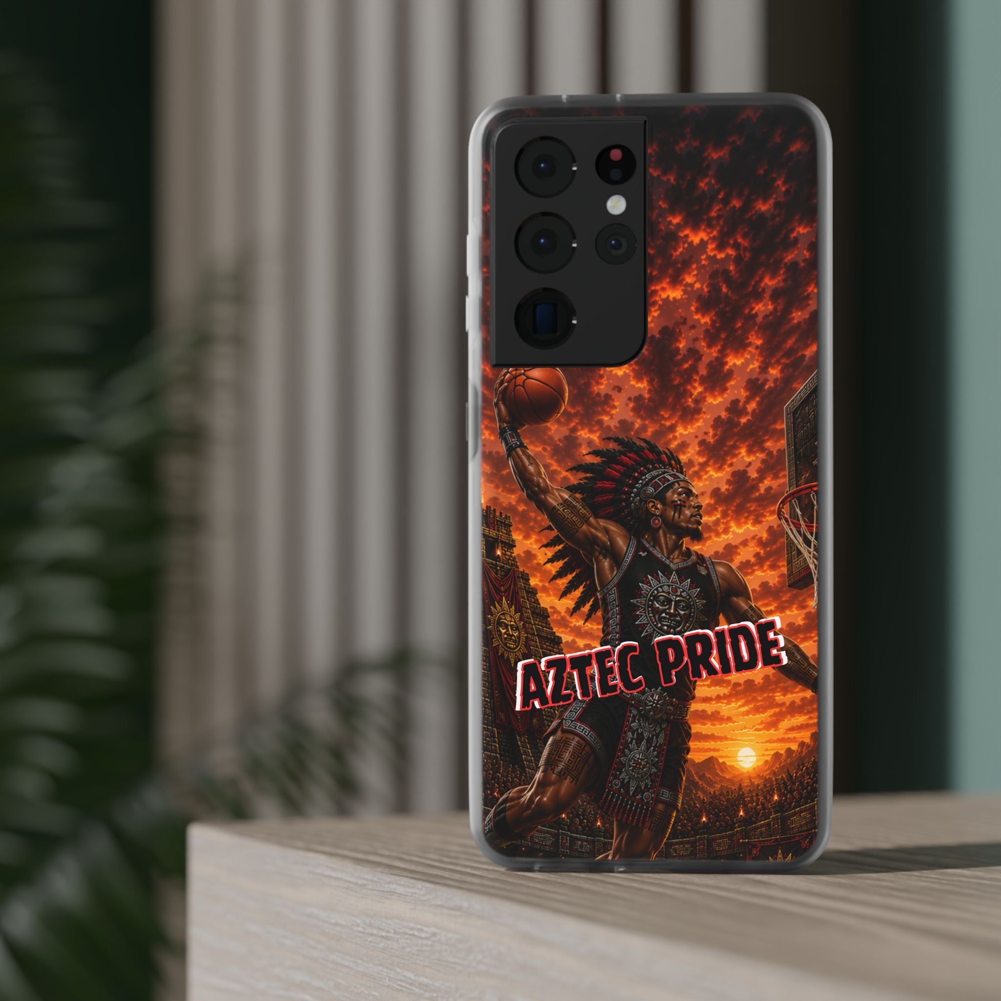 Aztec Basketball Male Warrior – Flexi Phone Case (iPhone & Samsung • Clear TPU • Made & Shipped in the USA • 🚚 FREE USA Shipping • Personalized Option)
