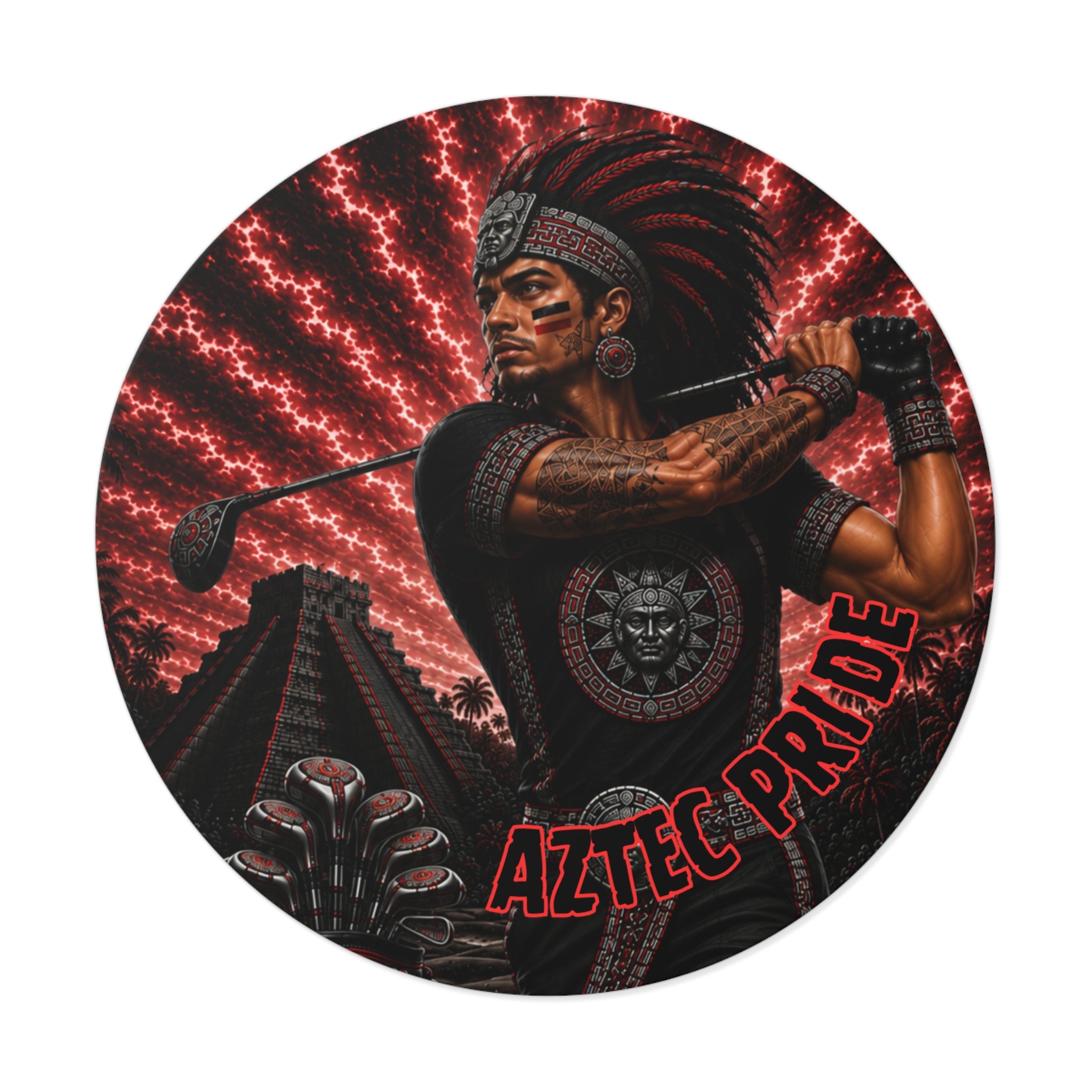 Aztec Golf Male Warrior Round Vinyl Sticker 2”–6” | Made & Shipped in the USA • 🚚 FREE USA Shipping • Personalized Option