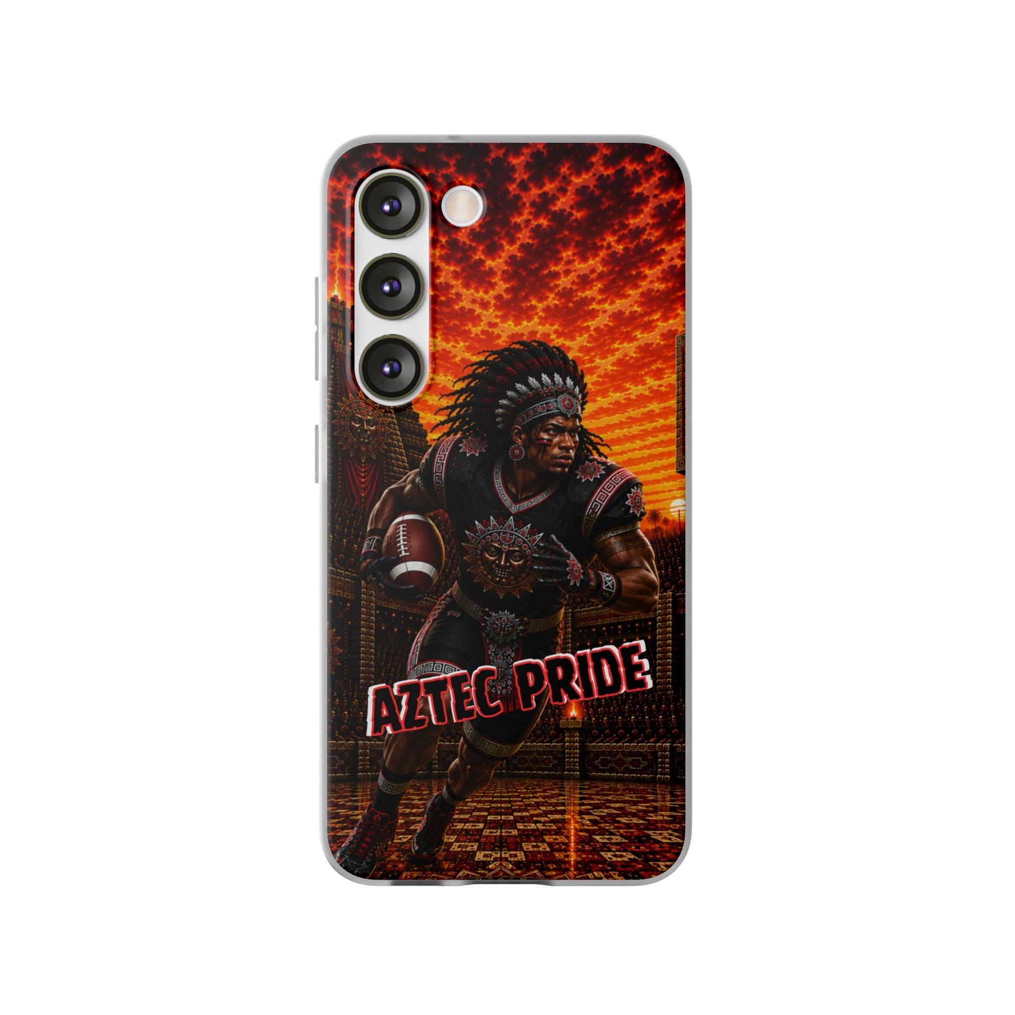 Aztec Football Warrior – Flexi Phone Case (iPhone & Samsung • Clear TPU • Made & Shipped in the USA • 🚚 FREE USA Shipping • Personalized Option)