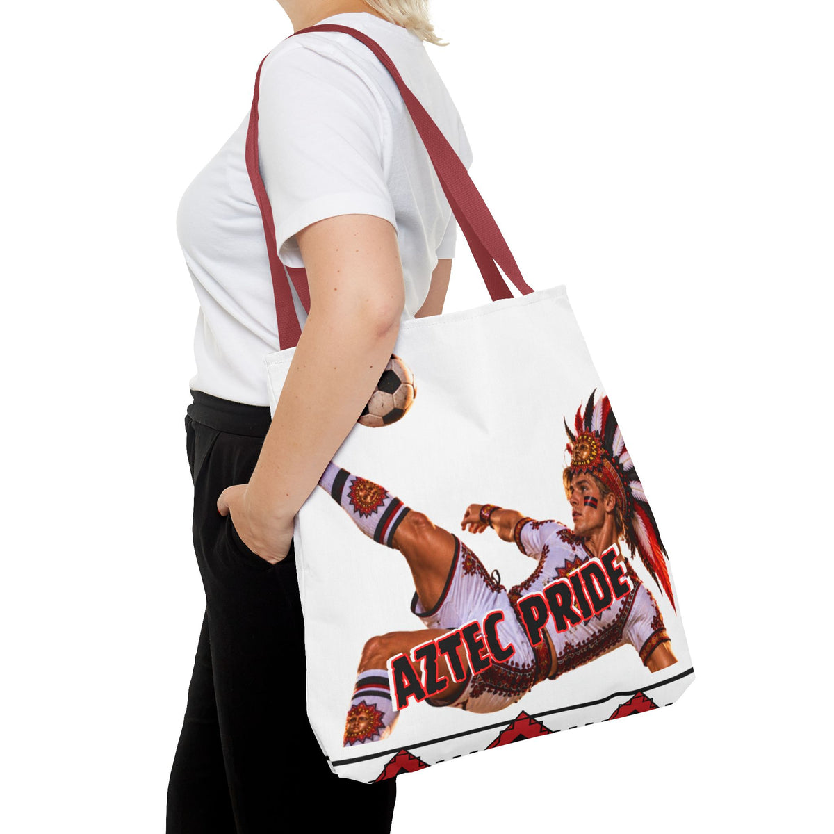 Aztec Soccer Warrior Tote Bag | Aztec-Inspired AI Art • Made & Shipped in the USA • 🚚 FREE USA Shipping • FREE Personalization