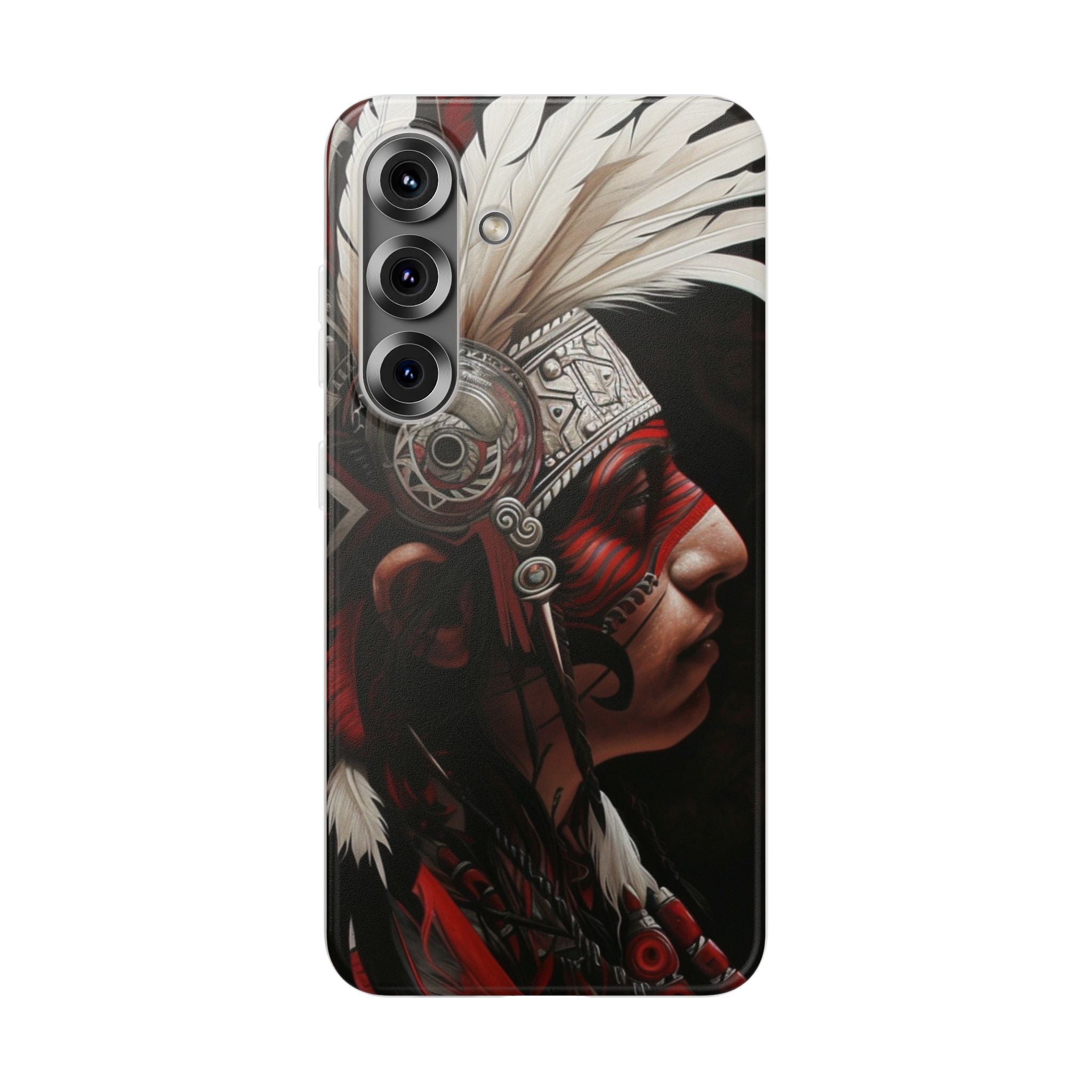 Aztec Warrior King – Flexi Phone Case (iPhone & Samsung • Clear TPU • Made in USA • Personalized Option)
