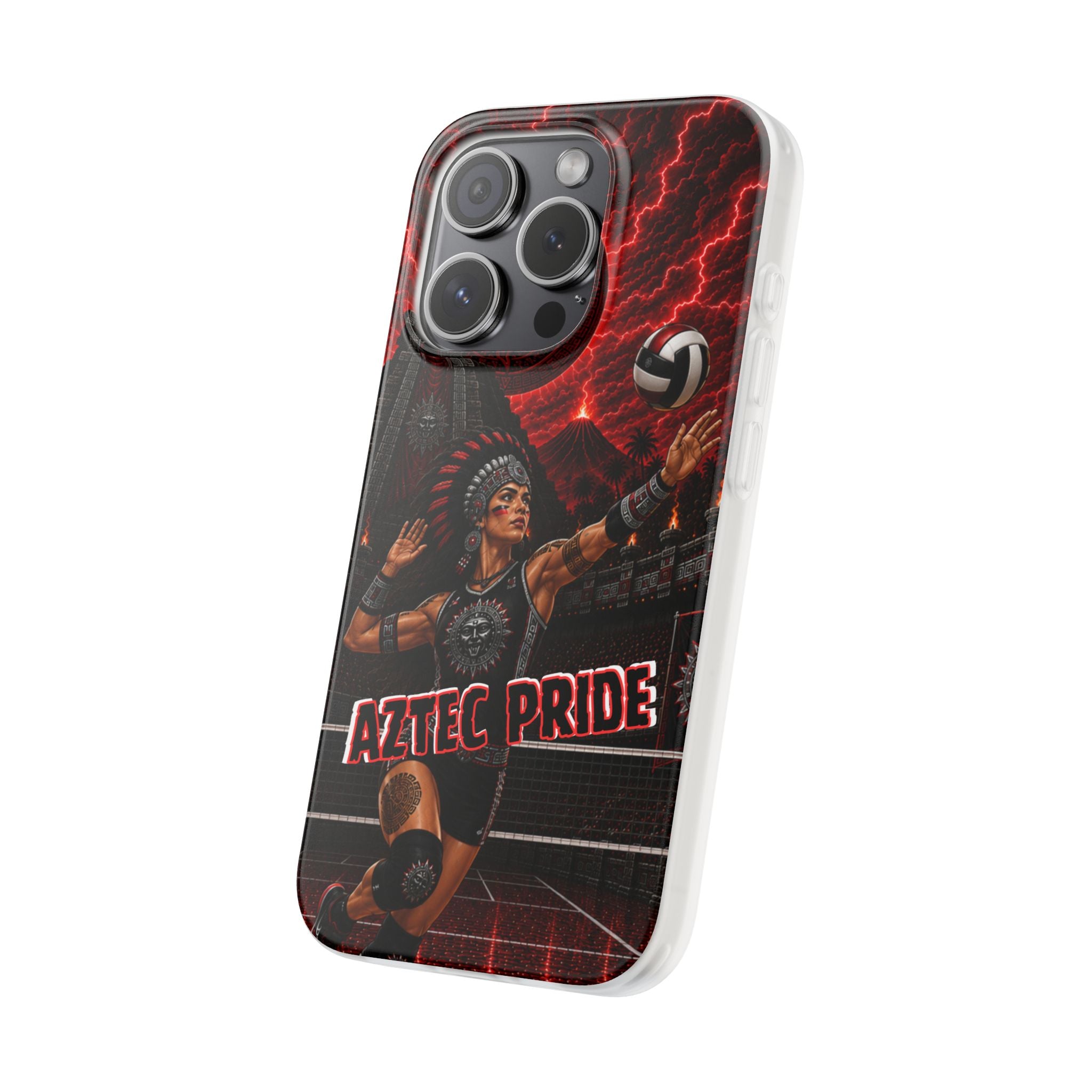 Aztec Volleyball Warrior – Flexi Phone Case (iPhone & Samsung • Clear TPU • Made & Shipped in the USA • 🚚 FREE USA Shipping • Personalized Option)