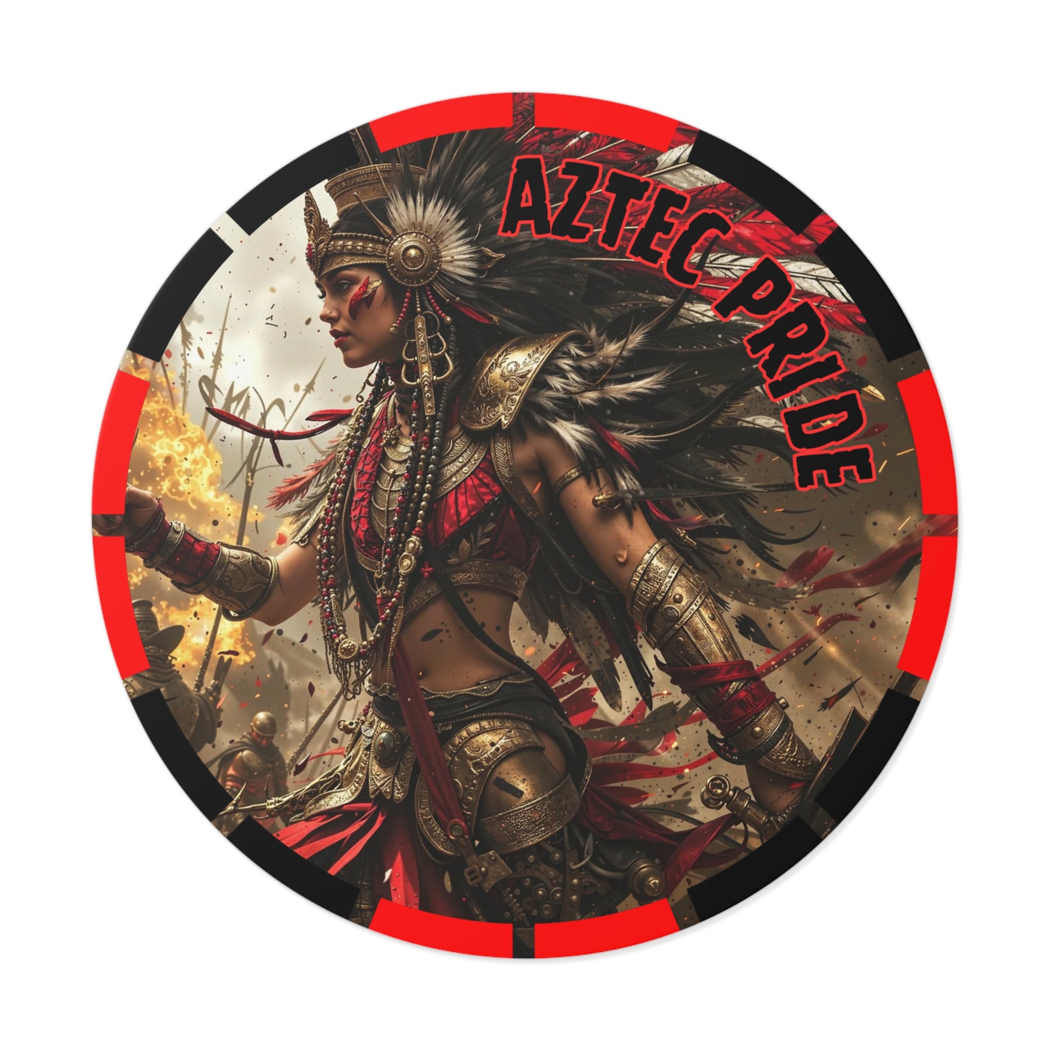 Aztec Warrior Queen Round Vinyl Sticker – Waterproof Matte Decal (2”–6”)