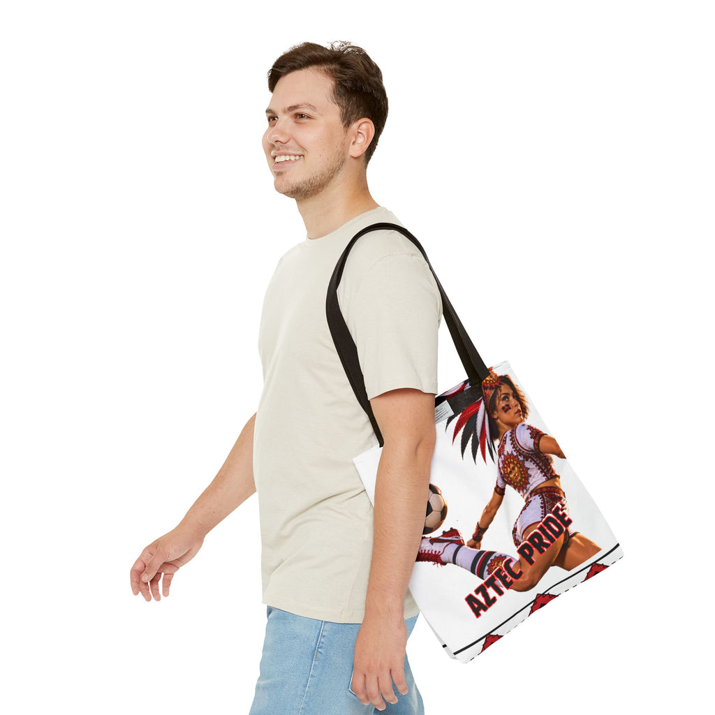Aztec Soccer Female Warrior Tote Bag | Aztec-Inspired AI Art • Made & Shipped in the USA • 🚚 FREE USA Shipping • FREE Personalization