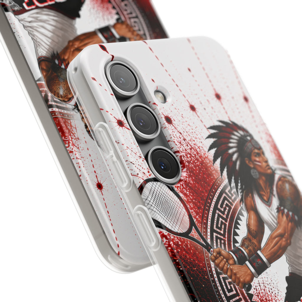 Aztec Tennis Male Warrior – Flexi Phone Case (iPhone & Samsung • Clear TPU • Made & Shipped in the USA • 🚚 FREE USA Shipping • Personalized Option)