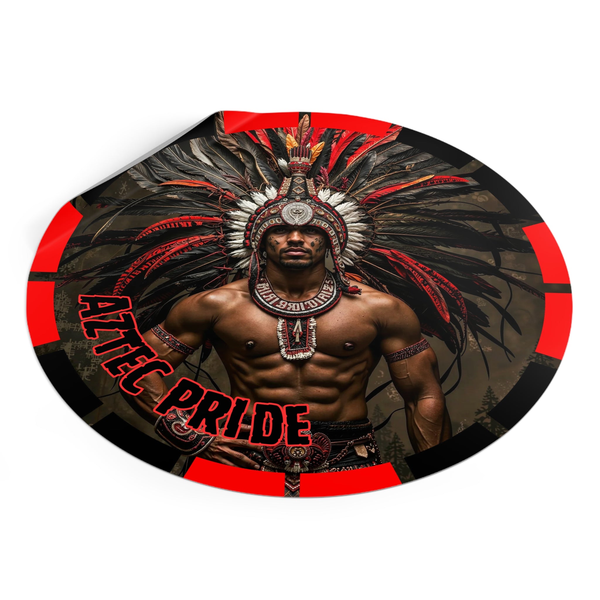 Aztec Warrior Eagle Round Vinyl Sticker – Waterproof Matte Decal (2”–6”)