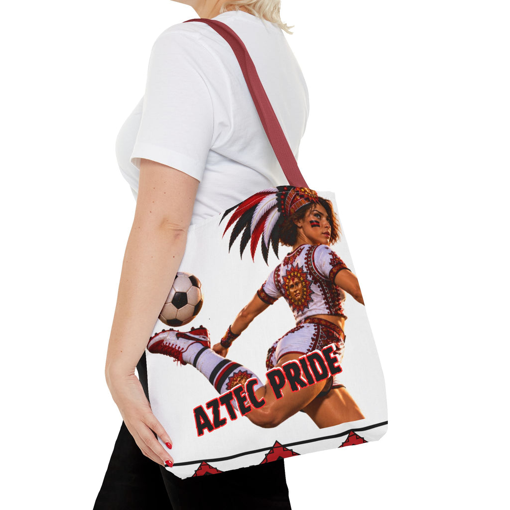 Aztec Soccer Female Warrior Tote Bag | Aztec-Inspired AI Art • Made & Shipped in the USA • 🚚 FREE USA Shipping • FREE Personalization