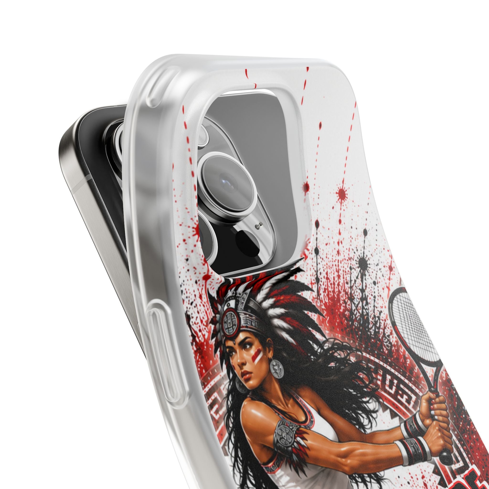 Aztec Tennis Female Warrior – Flexi Phone Case (iPhone & Samsung • Clear TPU • Made & Shipped in the USA • 🚚 FREE USA Shipping • Personalized Option)