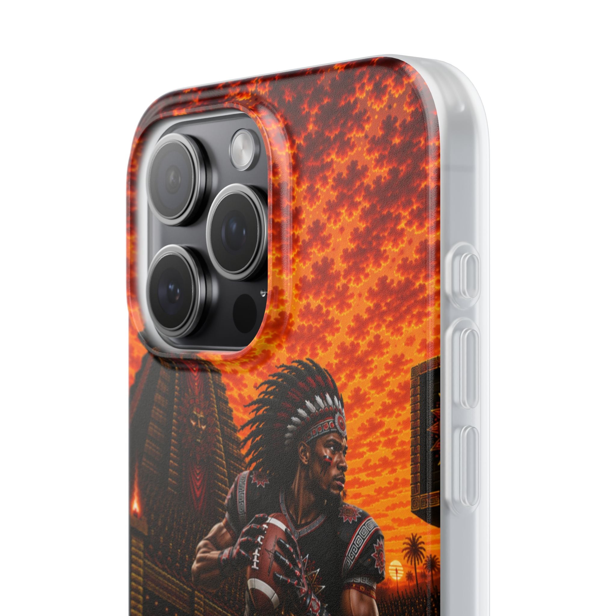 Aztec Football Warrior – Flexi Phone Case (iPhone & Samsung • Clear TPU • Made & Shipped in the USA • 🚚 FREE USA Shipping • Personalized Option)