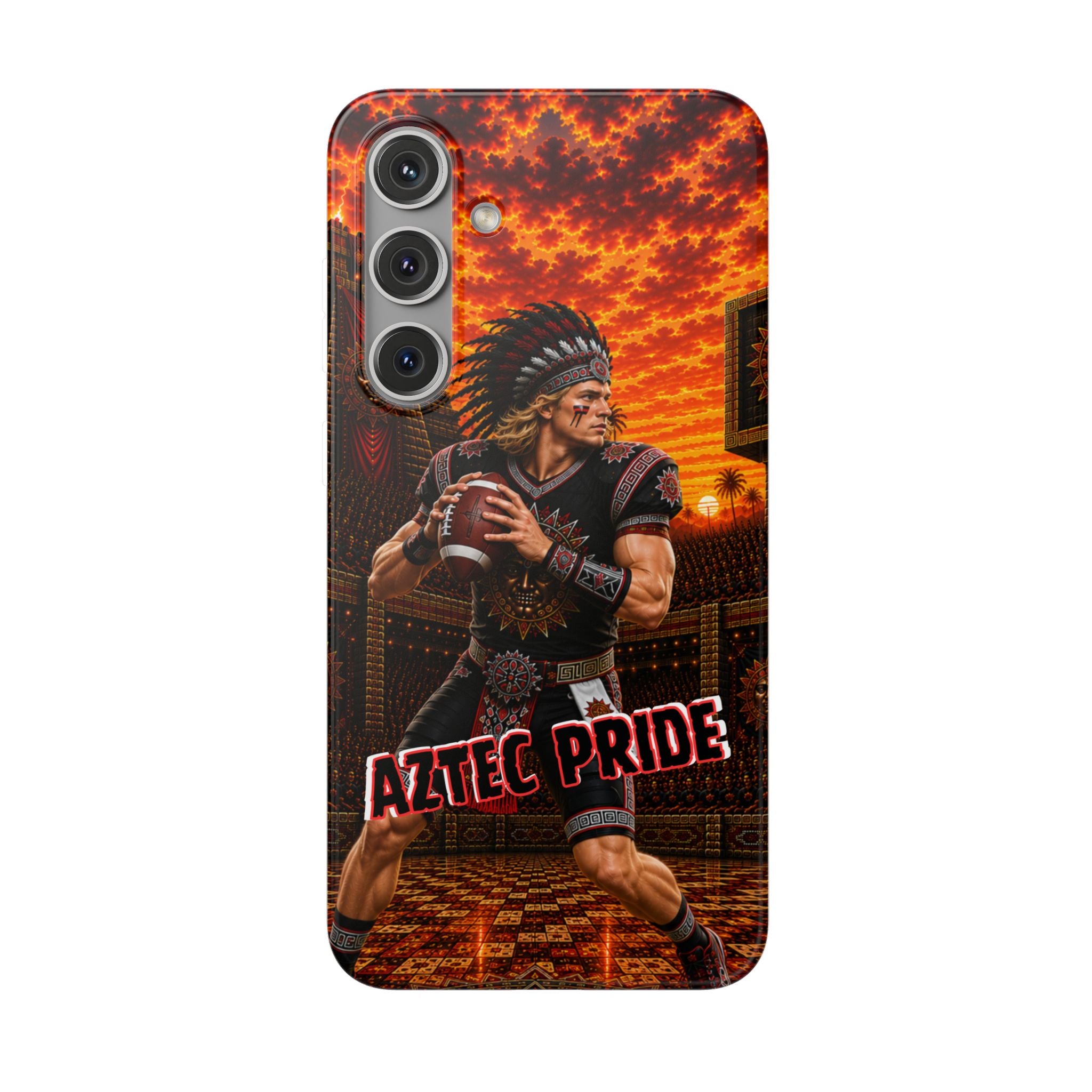 Aztec Football Warrior – Flexi Phone Case (iPhone & Samsung • Clear TPU • Made & Shipped in the USA • 🚚 FREE USA Shipping • Personalized Option)