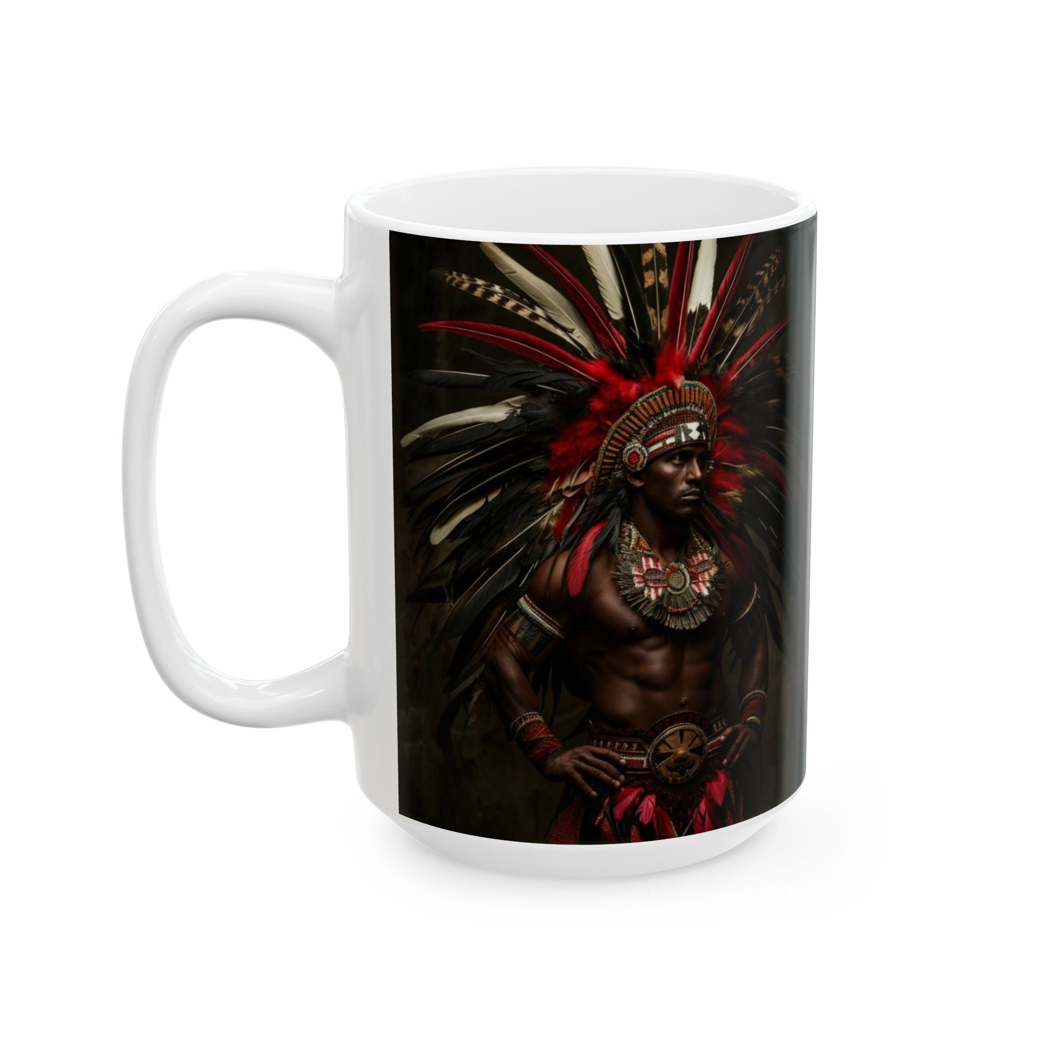 Aztec Panther Warrior – Ceramic Mug (11oz, 15oz • Dishwasher & Microwave Safe • Made in USA • Personalized Option)
