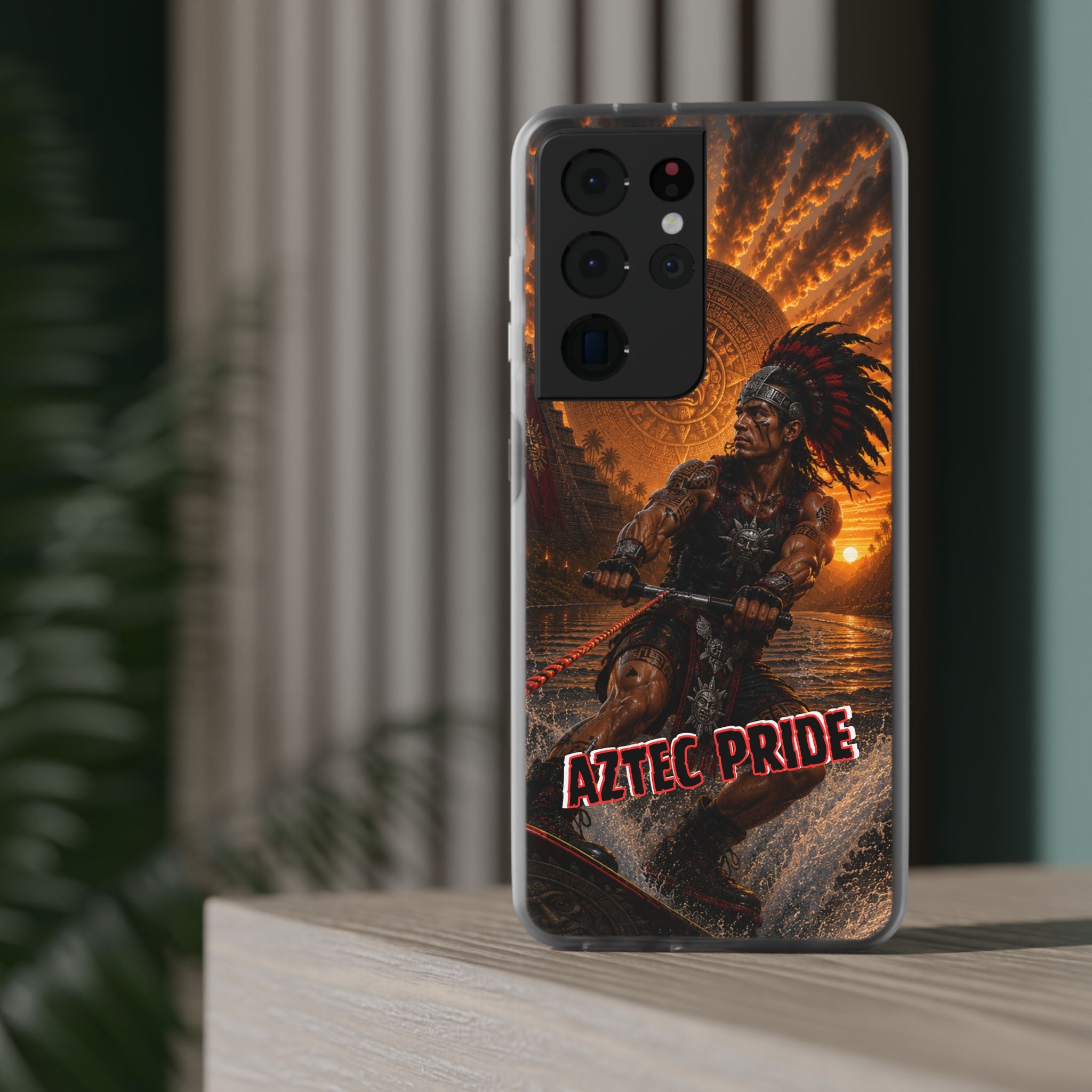 Aztec Wakeboard Male Warrior – Flexi Phone Case (iPhone & Samsung • Clear TPU • Made & Shipped in the USA • 🚚 FREE USA Shipping • Personalized Option)