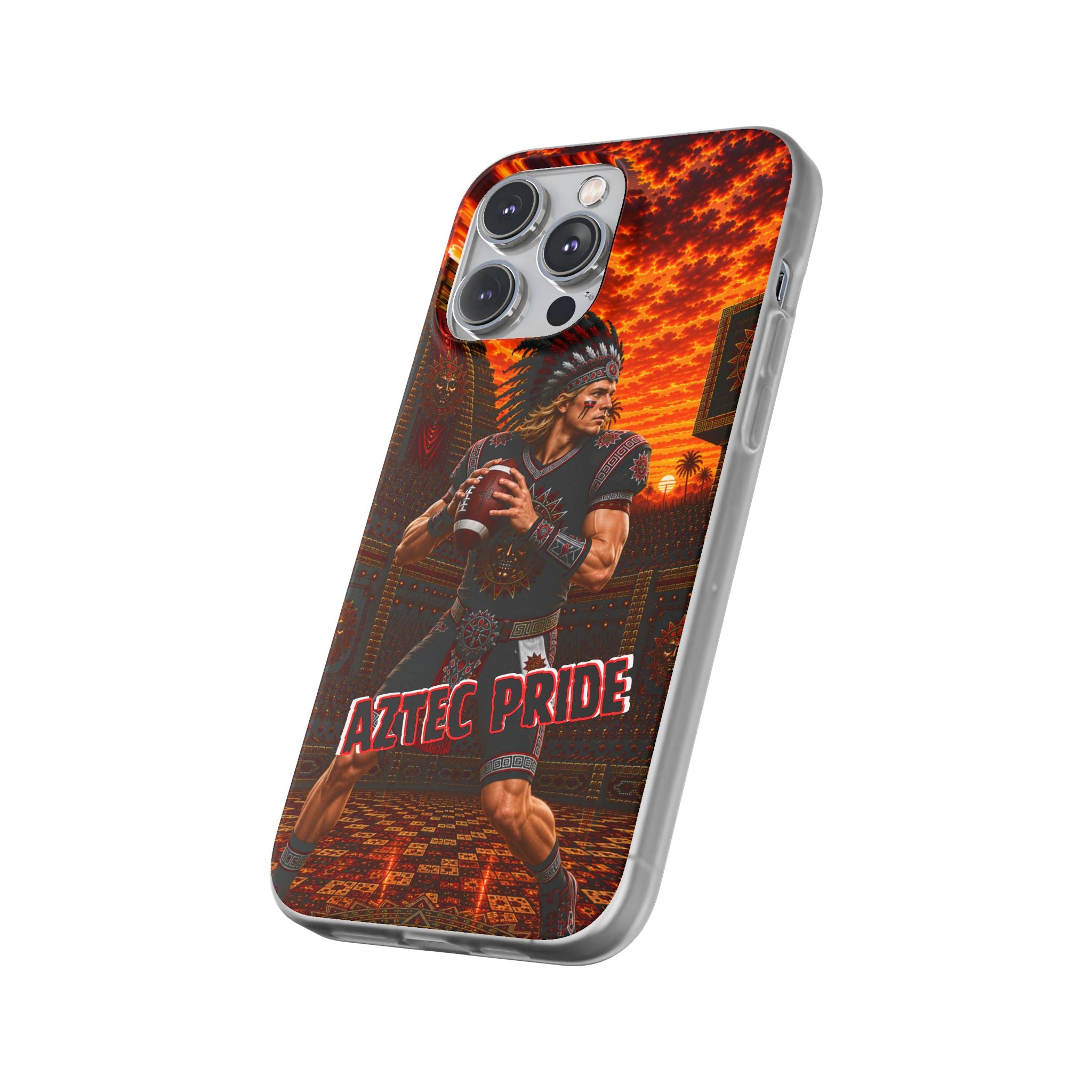 Aztec Football Warrior – Flexi Phone Case (iPhone & Samsung • Clear TPU • Made & Shipped in the USA • 🚚 FREE USA Shipping • Personalized Option)