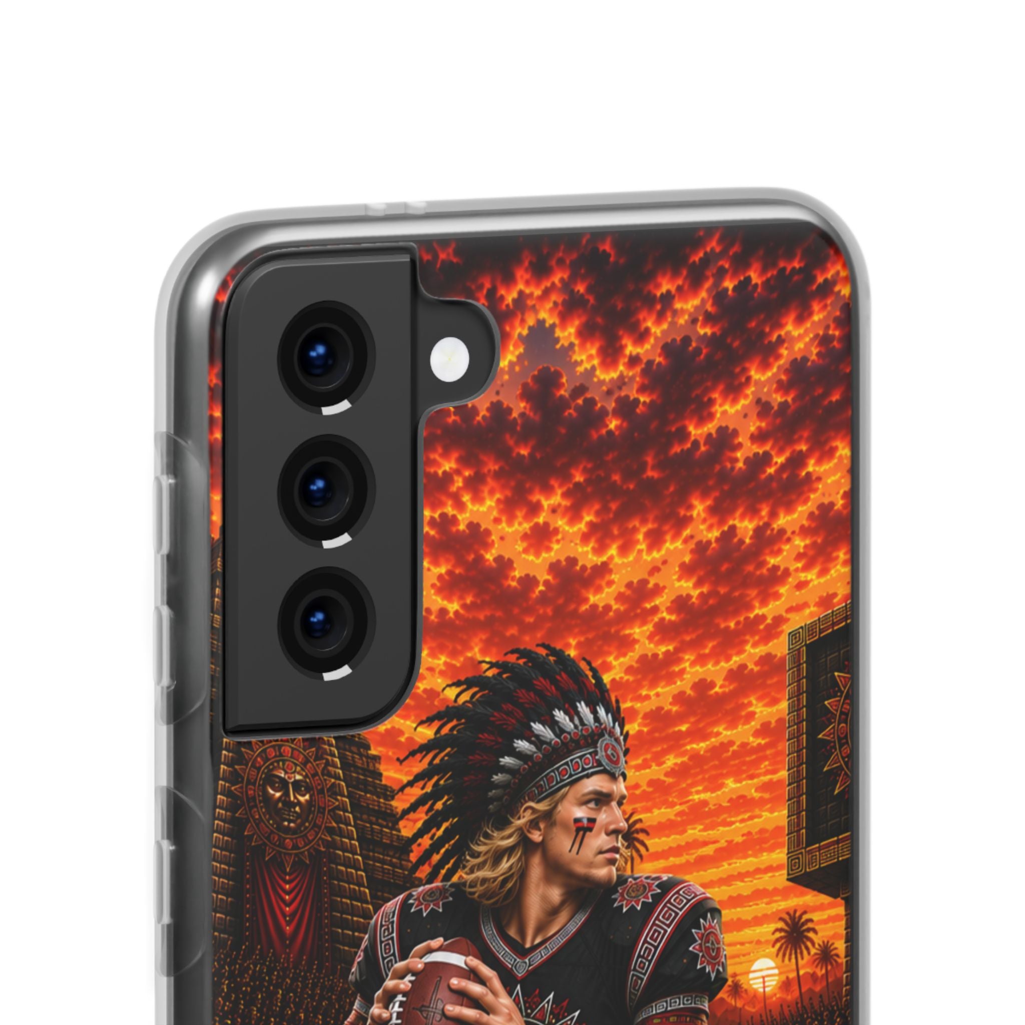 Aztec Football Warrior – Flexi Phone Case (iPhone & Samsung • Clear TPU • Made & Shipped in the USA • 🚚 FREE USA Shipping • Personalized Option)