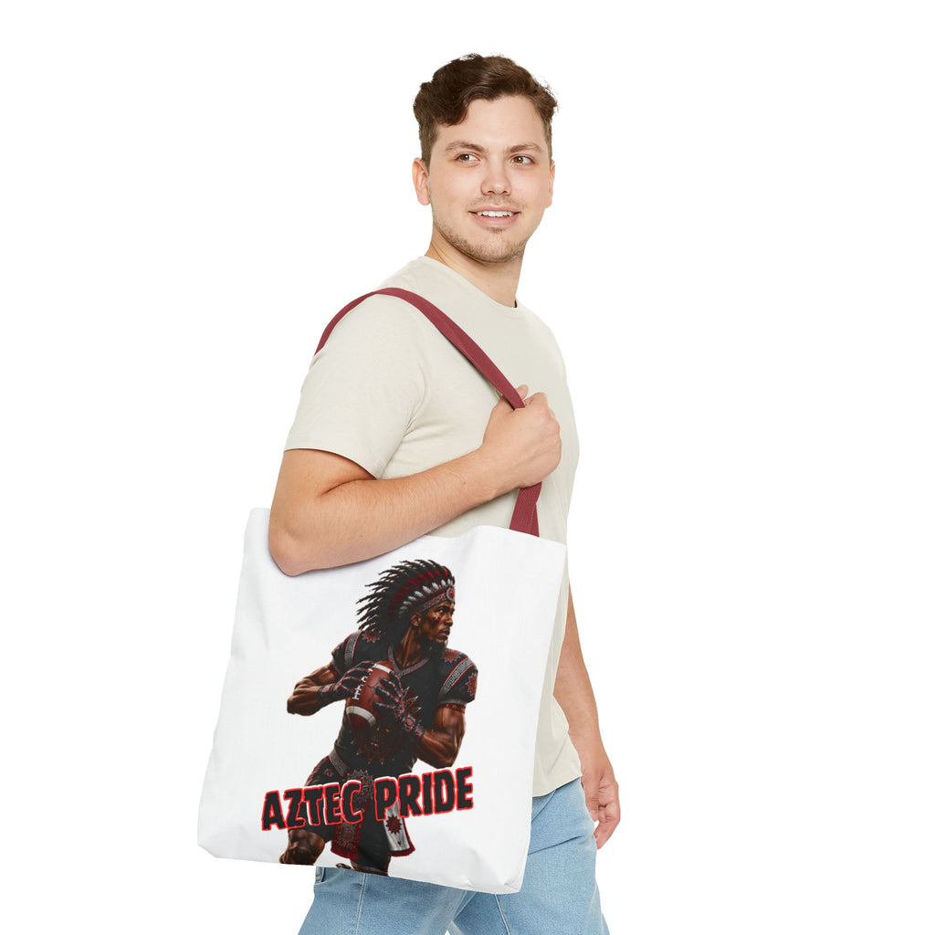 Aztec Football Quarterback Warrior Tote Bag | Aztec-Inspired AI Art • Made & Shipped in the USA • 🚚 FREE USA Shipping • FREE Personalization