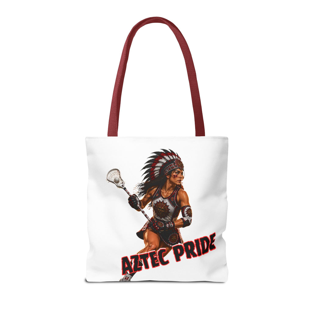 Aztec Lacrosse Female Warrior Tote Bag | Aztec-Inspired AI Art • Made & Shipped in the USA • 🚚 FREE USA Shipping • FREE Personalization