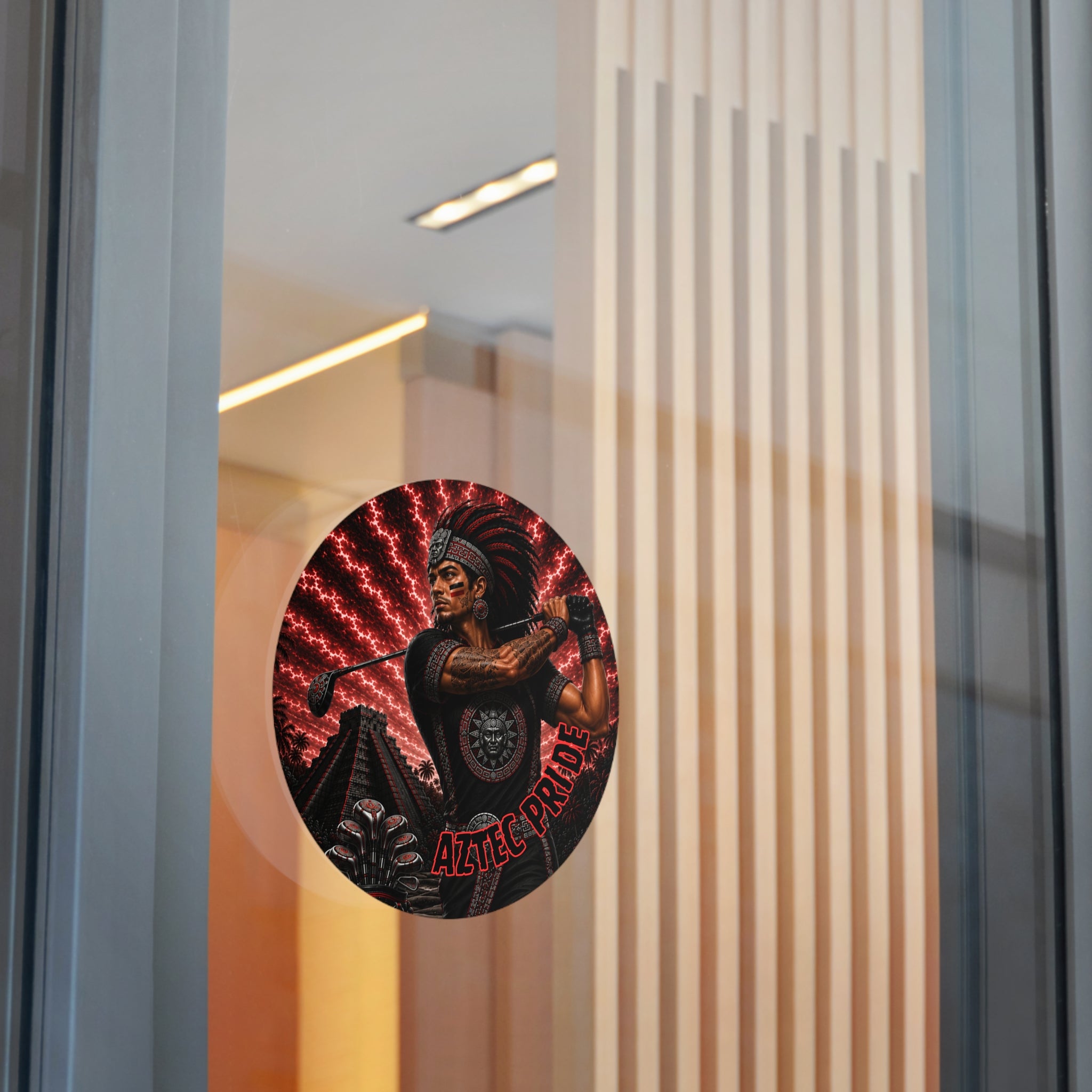 Aztec Golf Male Warrior Round Vinyl Sticker 2”–6” | Made & Shipped in the USA • 🚚 FREE USA Shipping • Personalized Option