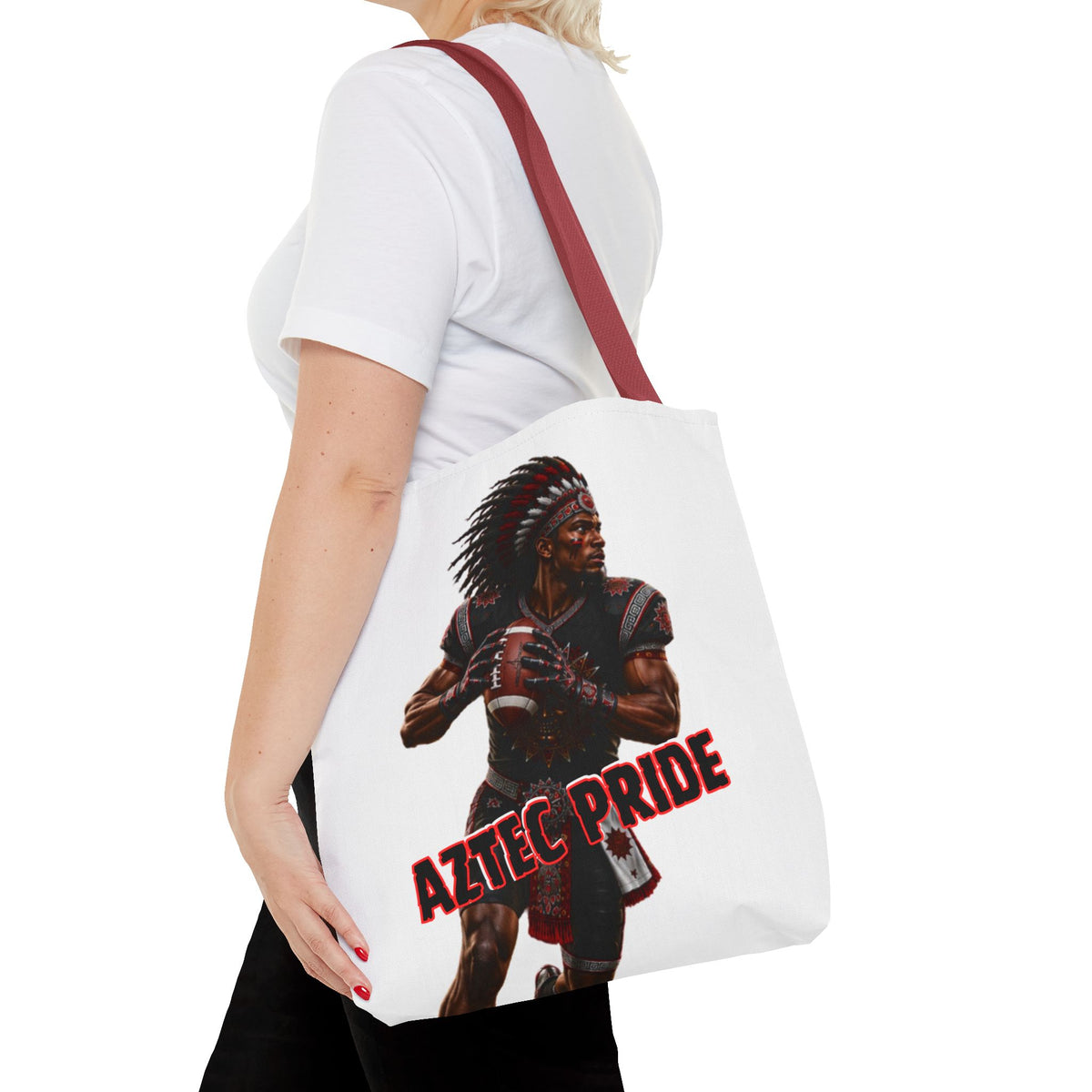 Aztec Football Quarterback Warrior Tote Bag | Aztec-Inspired AI Art • Made & Shipped in the USA • 🚚 FREE USA Shipping • FREE Personalization