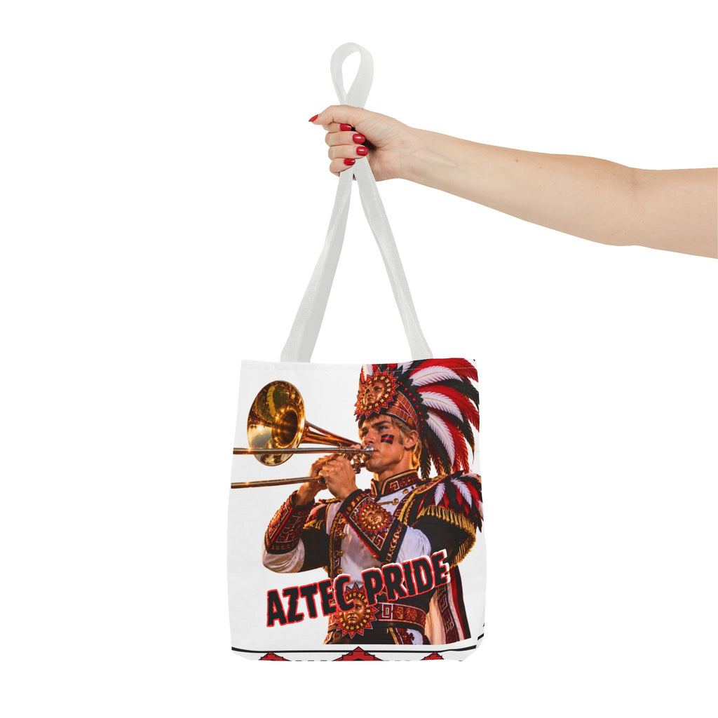 Aztec Trombone Warrior Tote Bag | Aztec-Inspired AI Art • Made & Shipped in the USA • 🚚 FREE USA Shipping • FREE Personalization