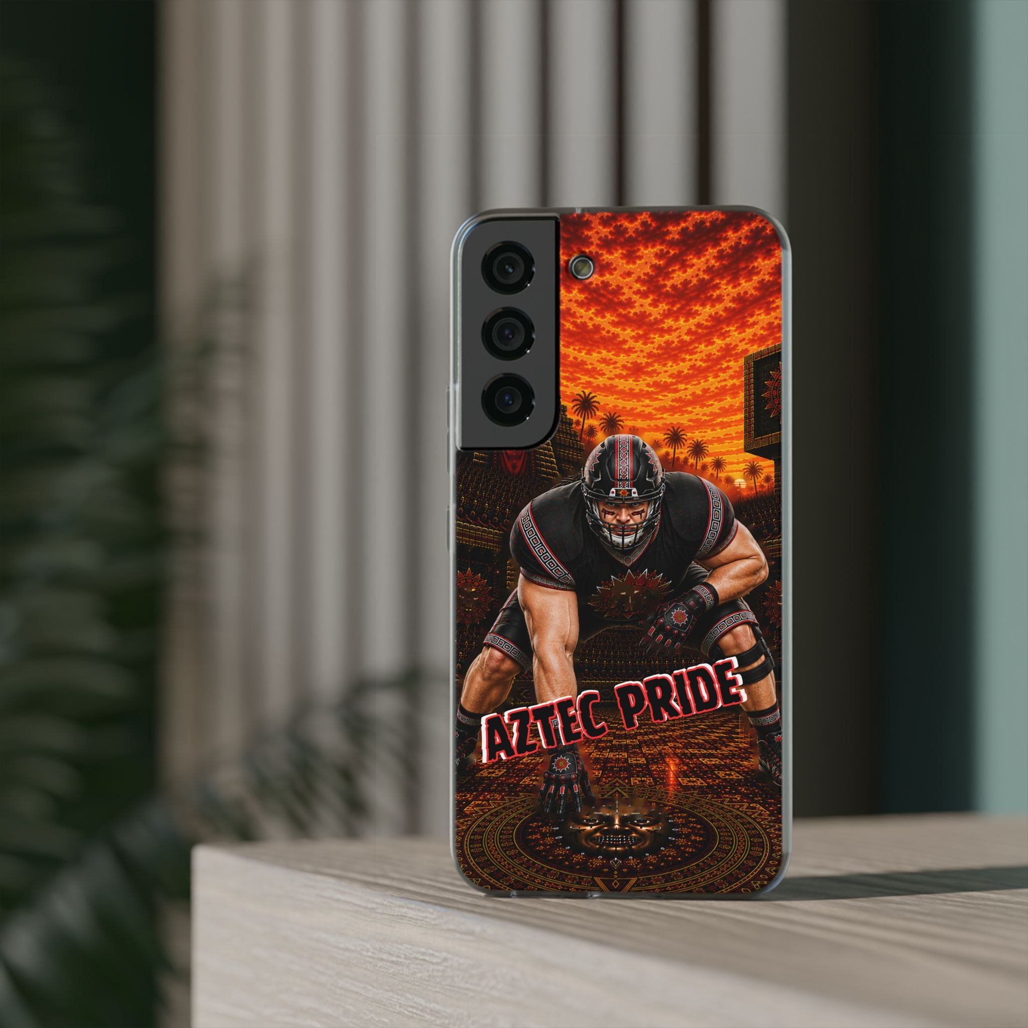 Aztec Football Warrior – Flexi Phone Case (iPhone & Samsung • Clear TPU • Made & Shipped in the USA • 🚚 FREE USA Shipping • Personalized Option)