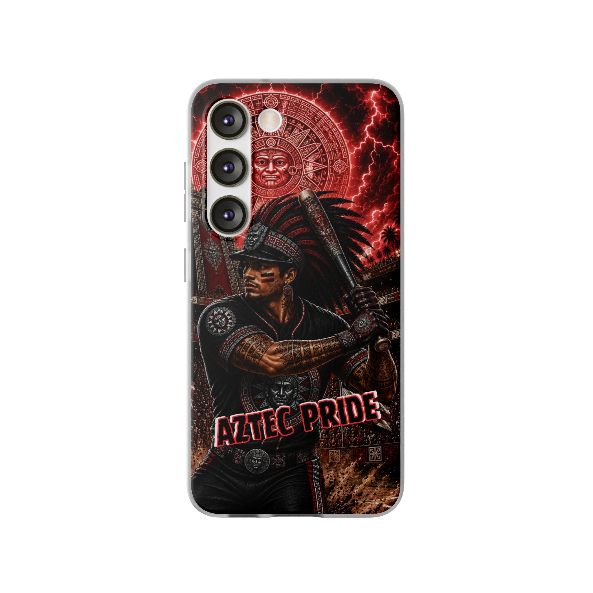 Aztec Baseball Warrior – Flexi Phone Case (iPhone & Samsung • Clear TPU • Made & Shipped in the USA • 🚚 FREE USA Shipping • Personalized Option)