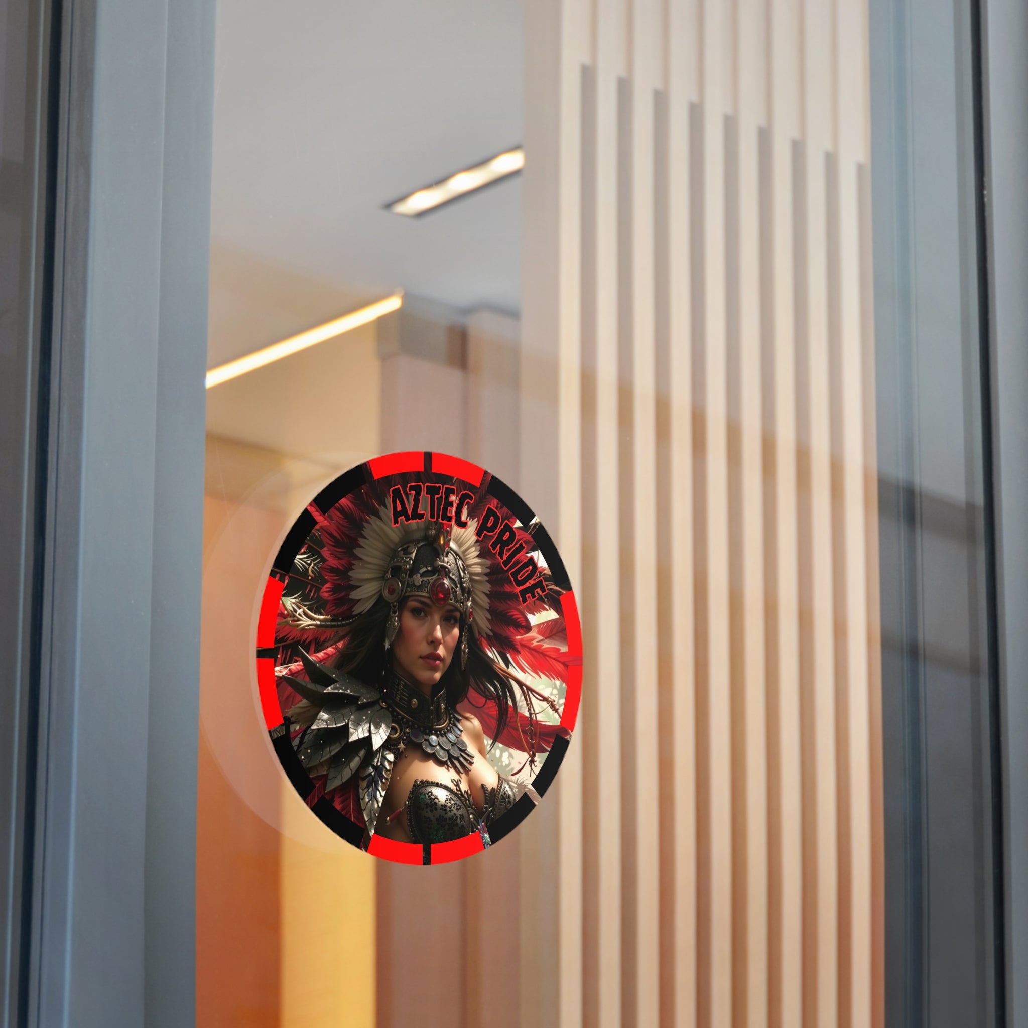 Aztec Blood Feather Goddess Round Vinyl Sticker – Waterproof Matte Decal (2”–6”)