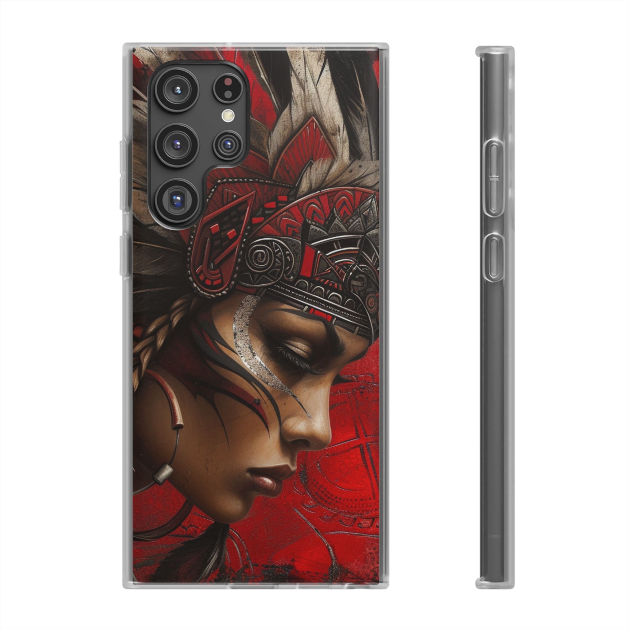 Aztec Sun Goddess – Flexi Phone Case (iPhone & Samsung • Clear TPU • Made in USA • Personalized Option)