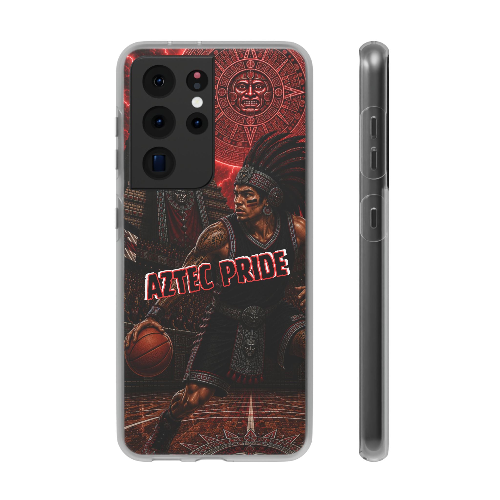 Aztec Basketall Warrior – Flexi Phone Case (iPhone & Samsung • Clear TPU • Made & Shipped in the USA • 🚚 FREE USA Shipping • Personalized Option)