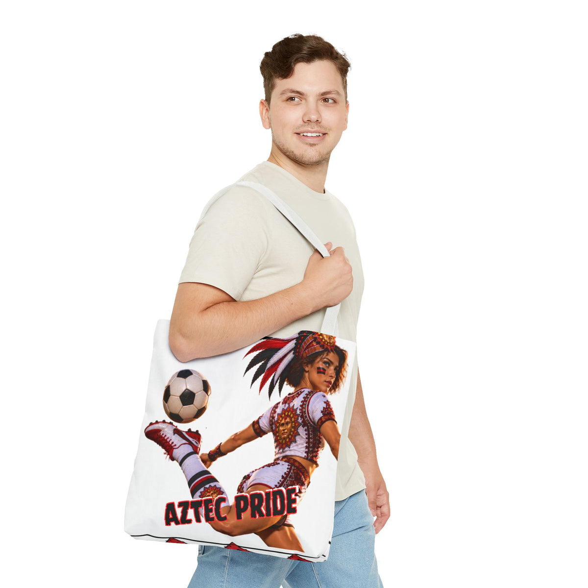 Aztec Soccer Female Warrior Tote Bag | Aztec-Inspired AI Art • Made & Shipped in the USA • 🚚 FREE USA Shipping • FREE Personalization