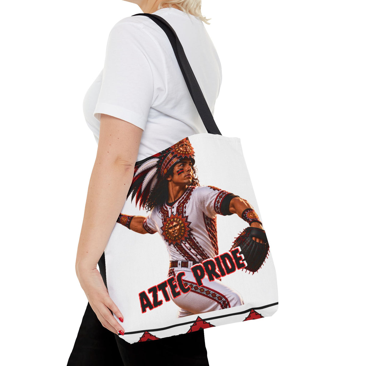 Aztec Baseball Warrior Tote Bag | Aztec-Inspired AI Art • Made & Shipped in the USA • 🚚 FREE USA Shipping • FREE Personalization