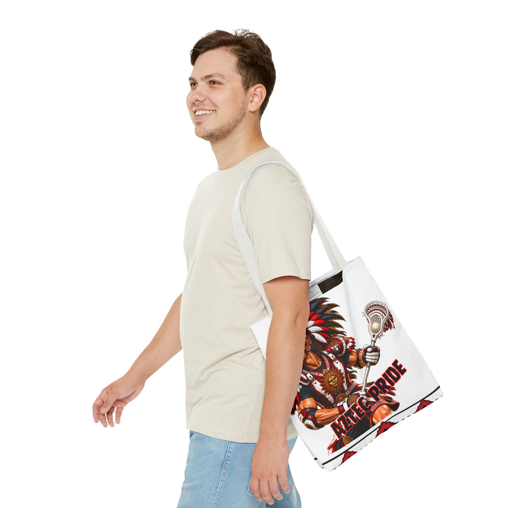 Aztec Lacrosse Male Warrior Tote Bag | Aztec-Inspired AI Art • Made & Shipped in the USA • 🚚 FREE USA Shipping • FREE Personalization