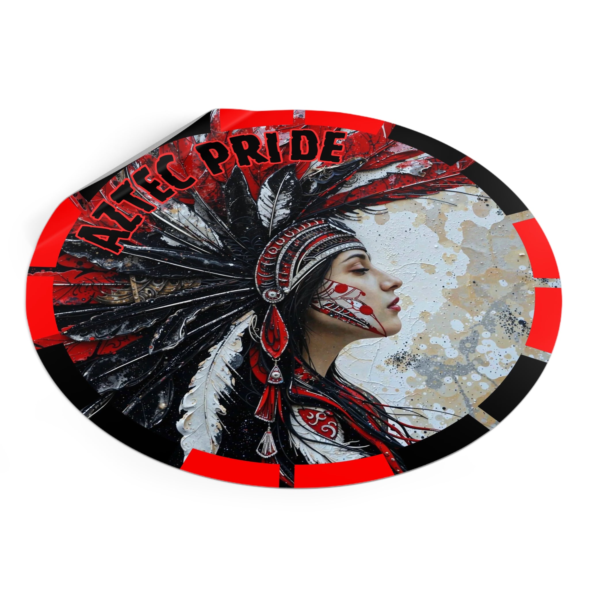 Aztec Silent Goddess Round Vinyl Sticker – Waterproof Matte Decal (2”–6”)
