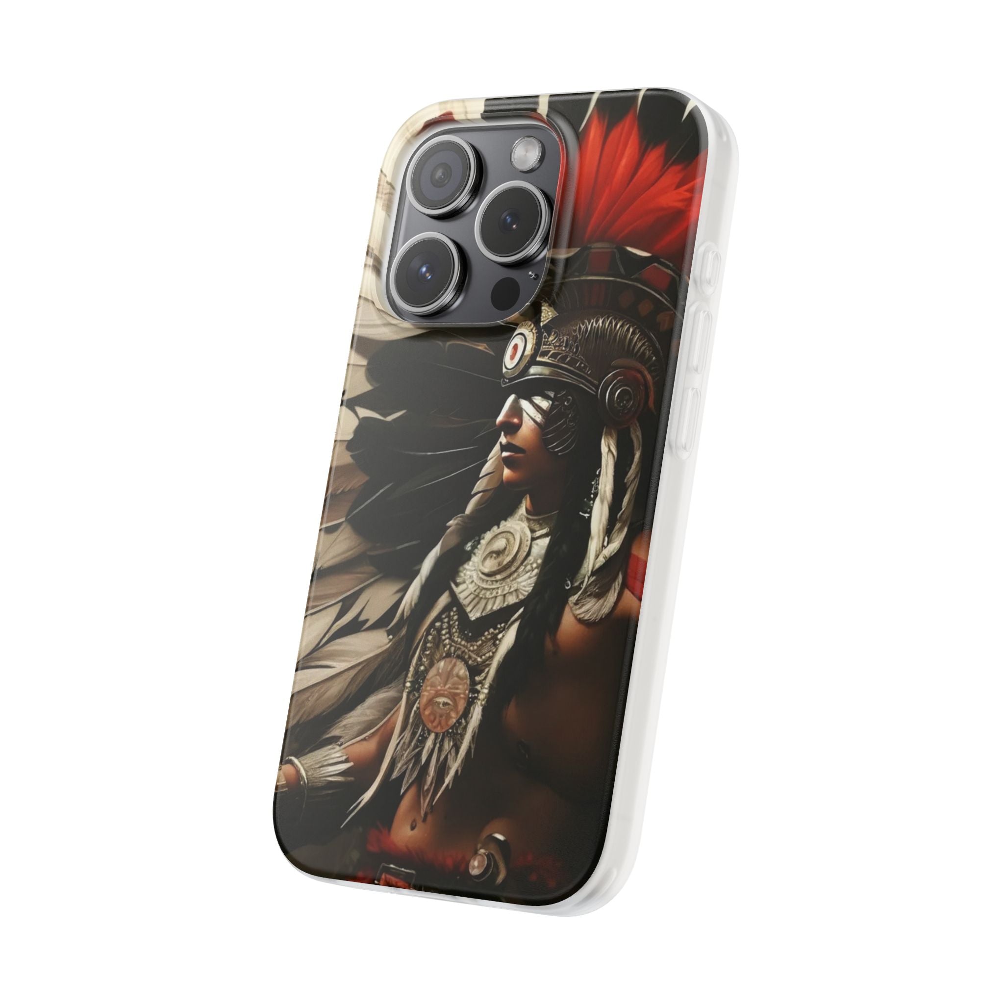 Aztec Fierce Warrior – Flexi Phone Case (iPhone & Samsung • Clear TPU • Made in USA • Personalized Option)