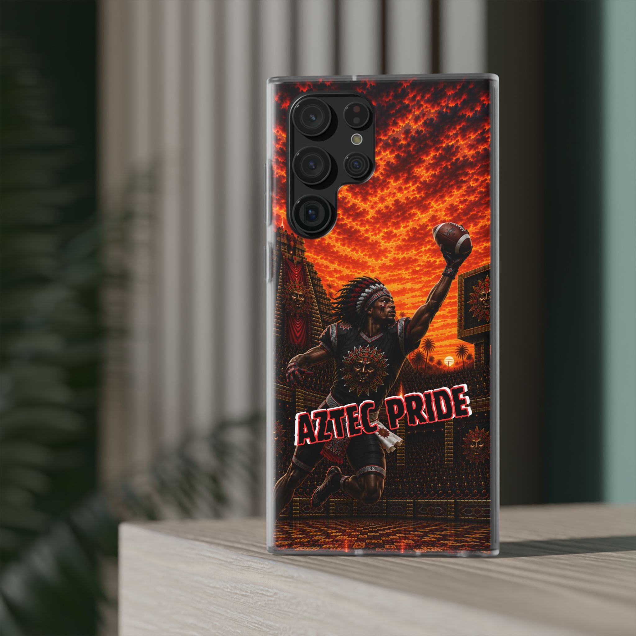 Aztec Football Warrior – Flexi Phone Case (iPhone & Samsung • Clear TPU • Made & Shipped in the USA • 🚚 FREE USA Shipping • Personalized Option)