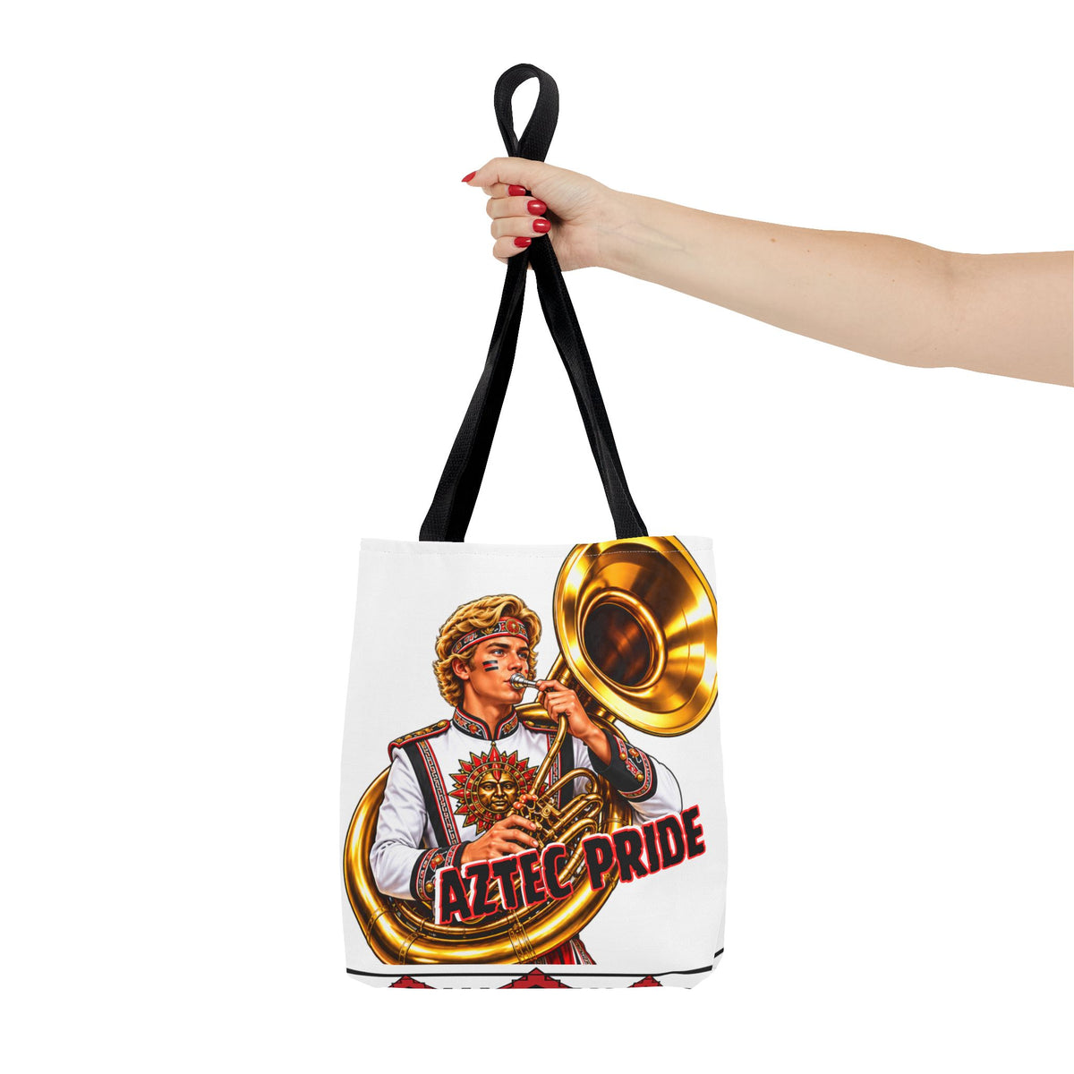 Aztec Tuba Warrior Tote Bag | Aztec-Inspired AI Art • Made & Shipped in the USA • 🚚 FREE USA Shipping • FREE Personalization