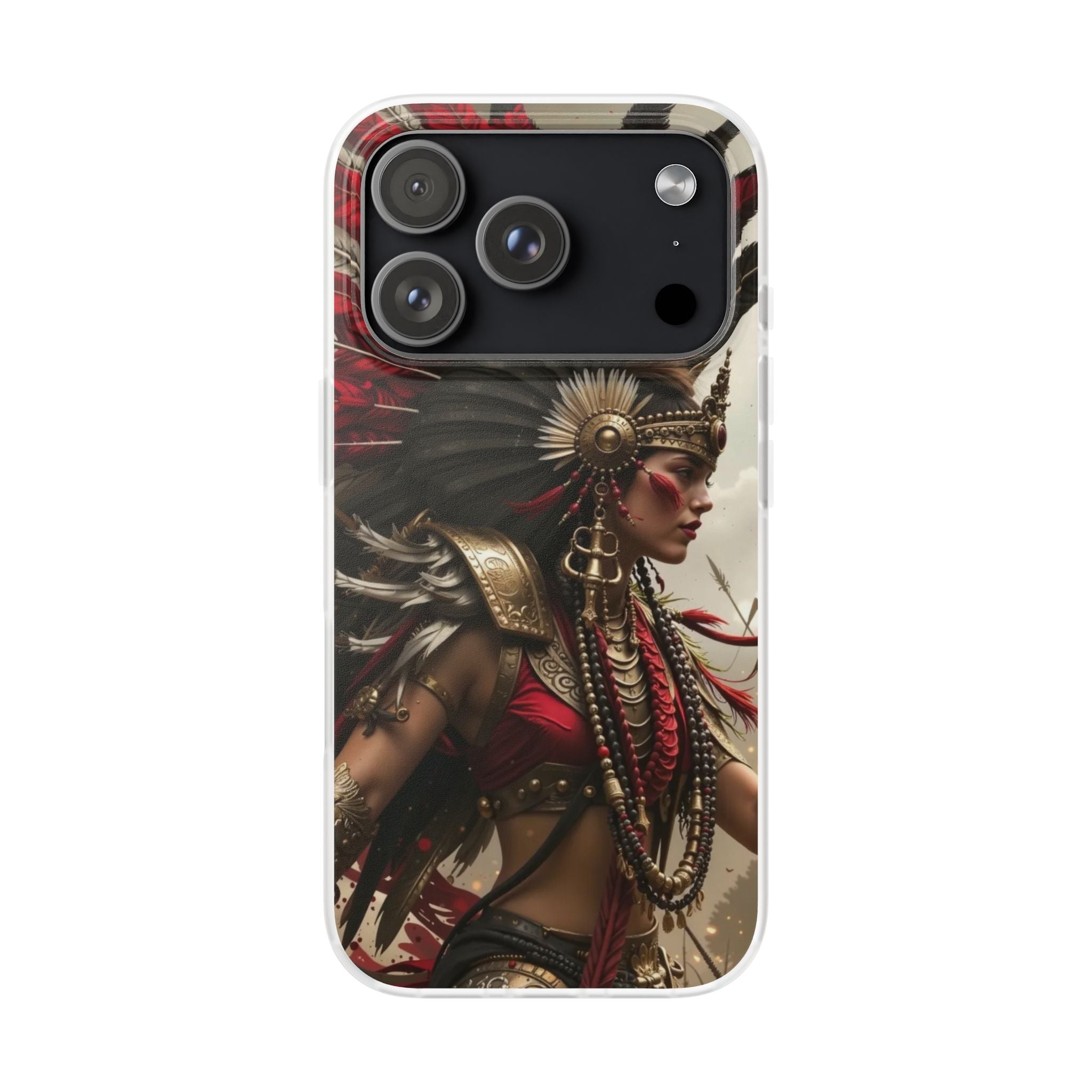 Aztec Warrior Queen – Flexi Phone Case (iPhone & Samsung • Clear TPU • Made in USA • Personalized Option)